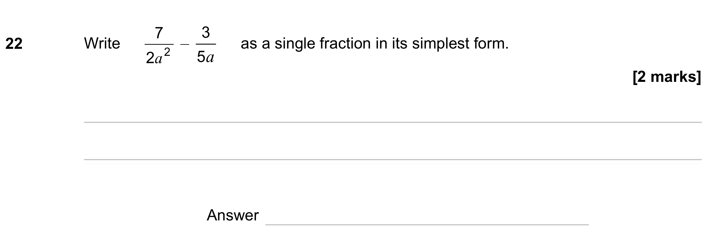 Question 22 — Algebra Fractions — AQA GCSE November 2023