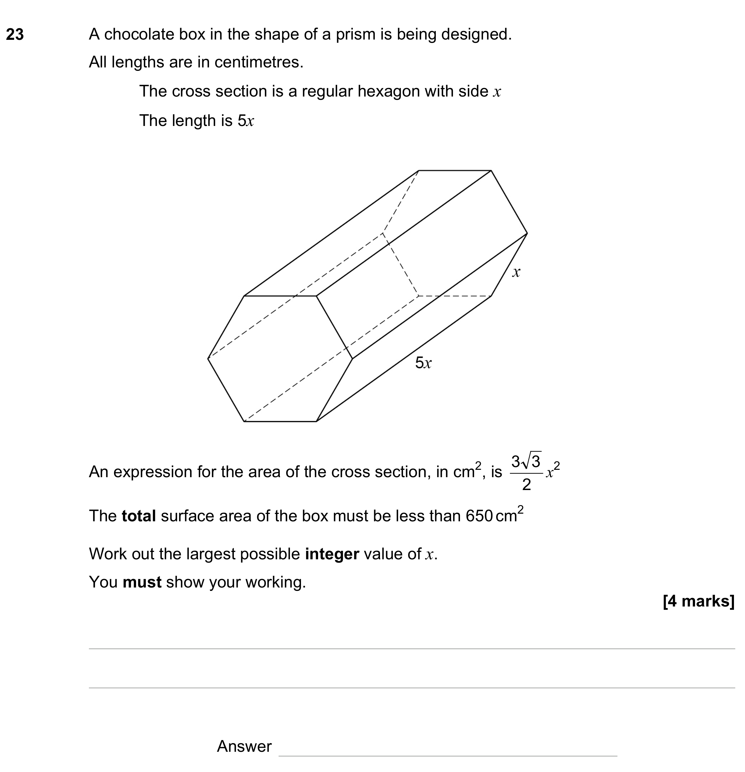 Question 23 — Surface Area and Volume, Inequalities — AQA GCSE November 2023