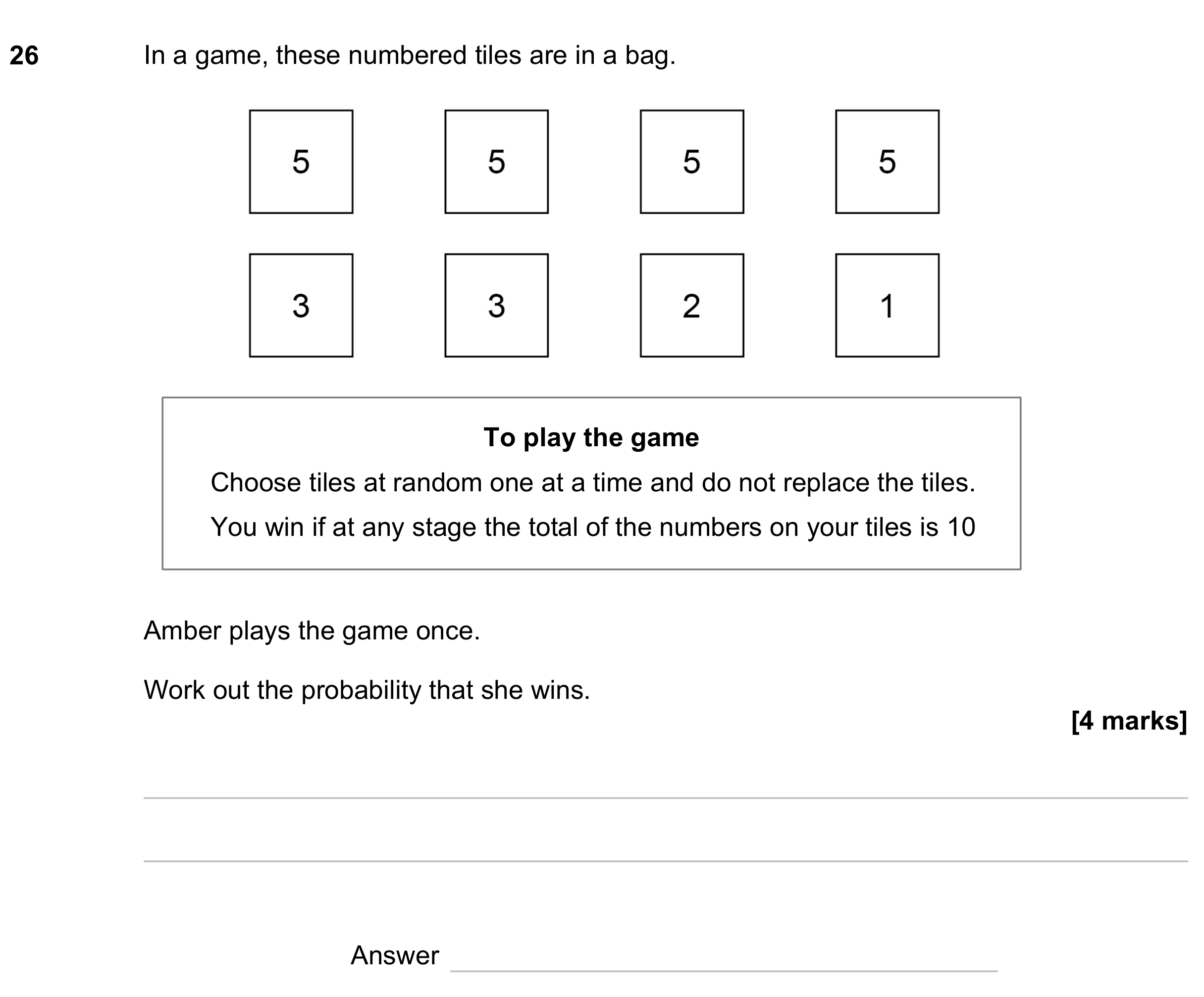 Question 26 — Probability — AQA GCSE November 2023