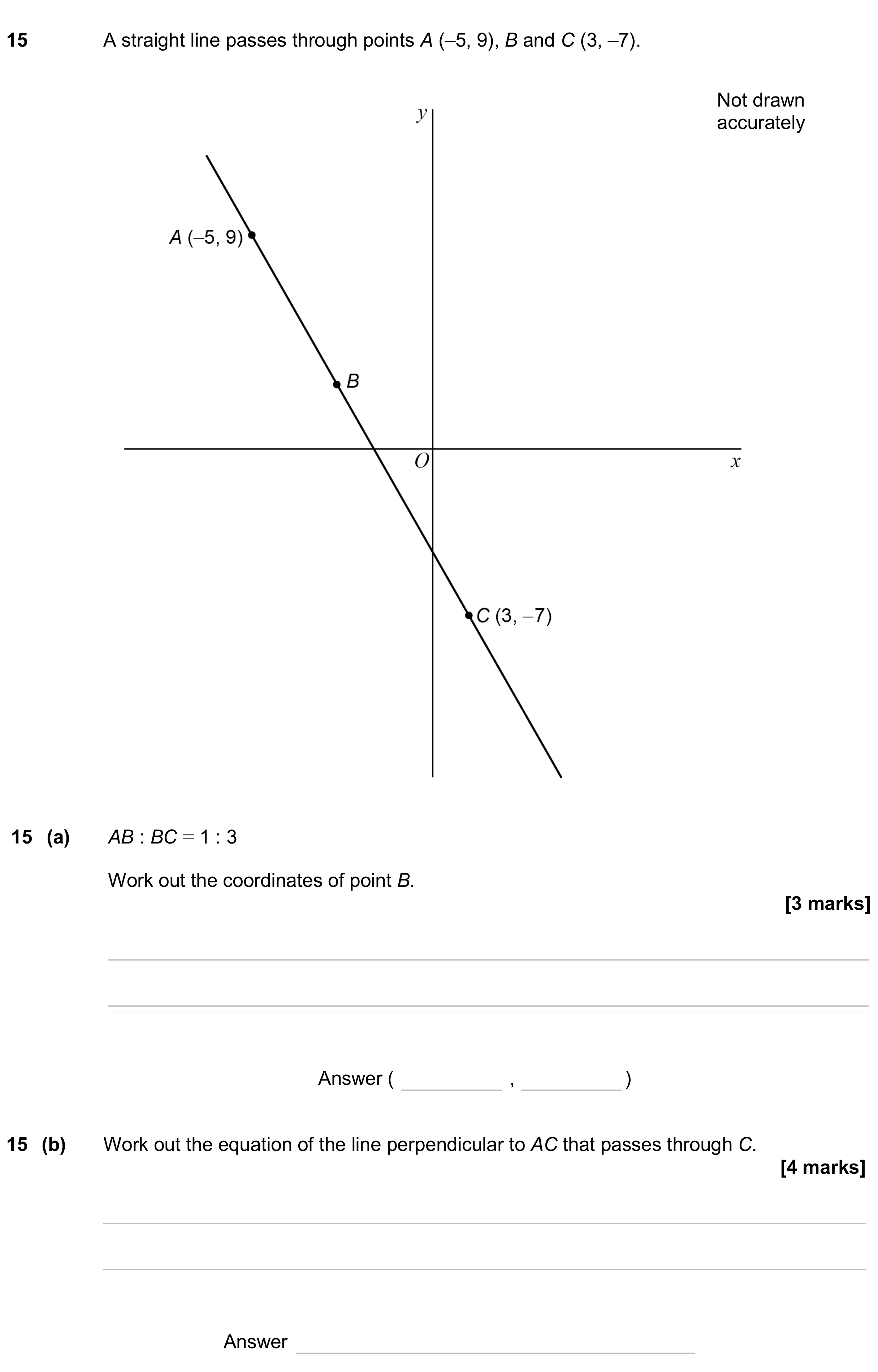 Question 15 — Coordinates, Ratios, Straight Line Graphs — AQA GCSE June 2024