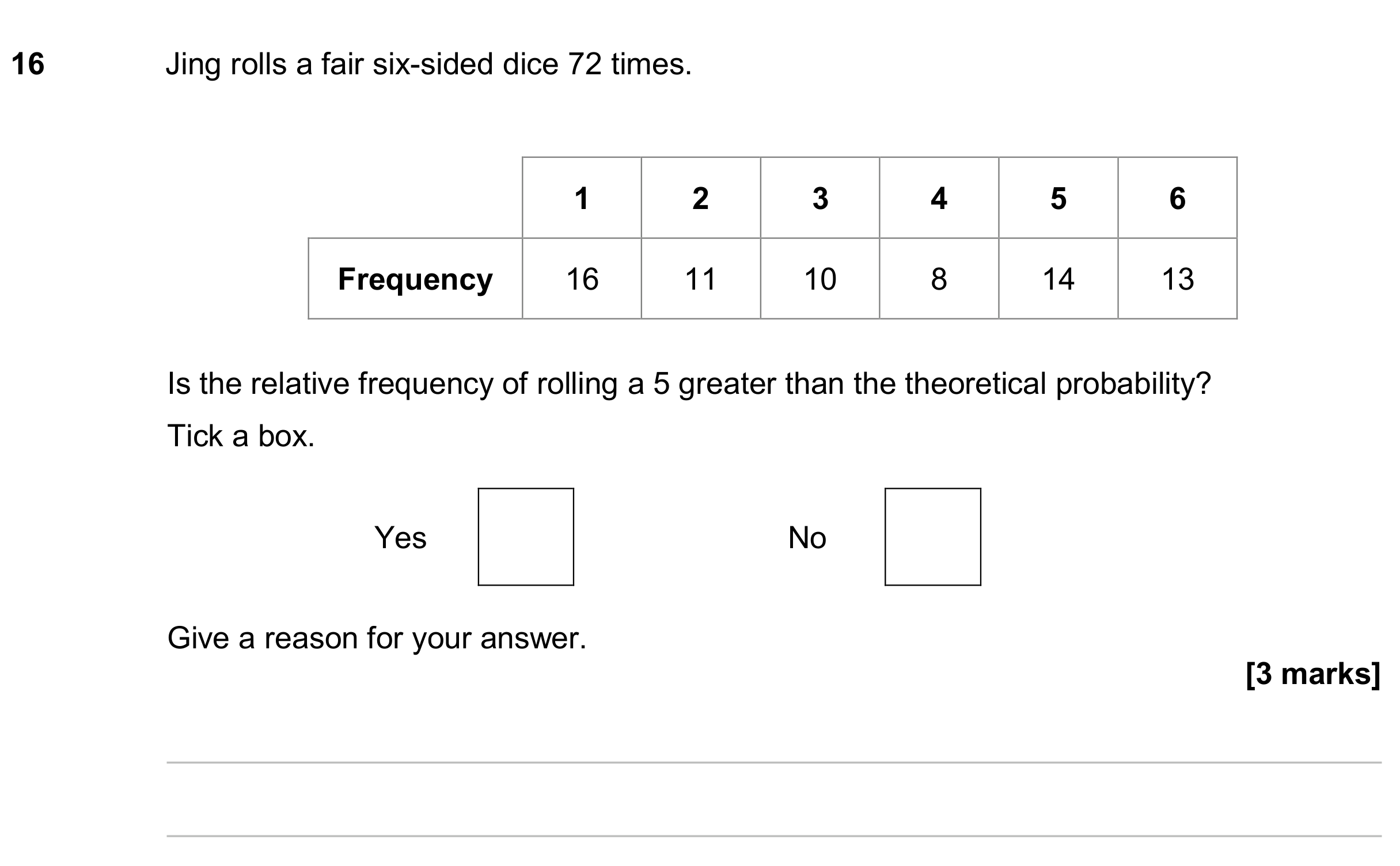 Question 16 — Probability — AQA GCSE June 2024