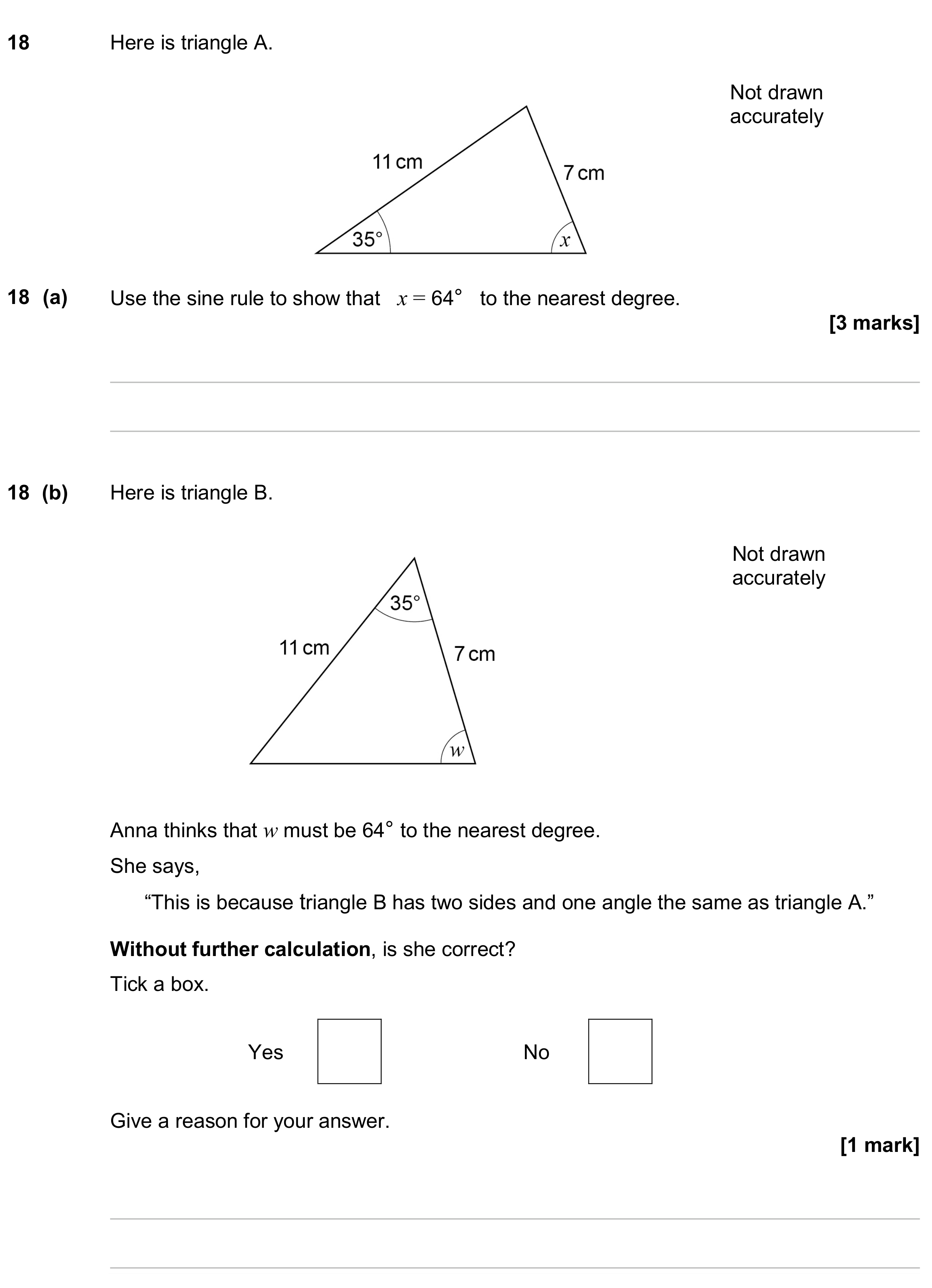 Question 18 — Sine/Cosine Rule, Congruence and Similarity — AQA GCSE June 2024
