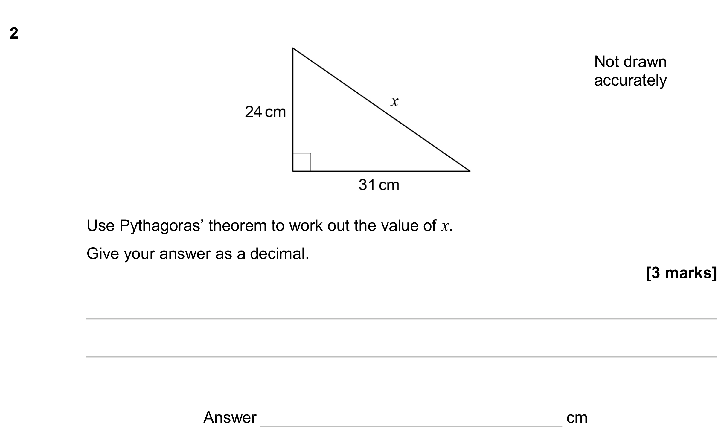 Question 2 — Pythagoras — AQA GCSE June 2024