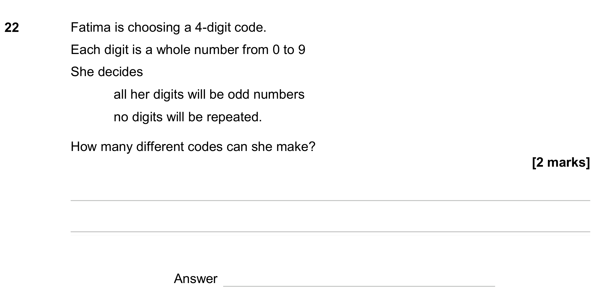 Question 22 — Combinations — AQA GCSE June 2024