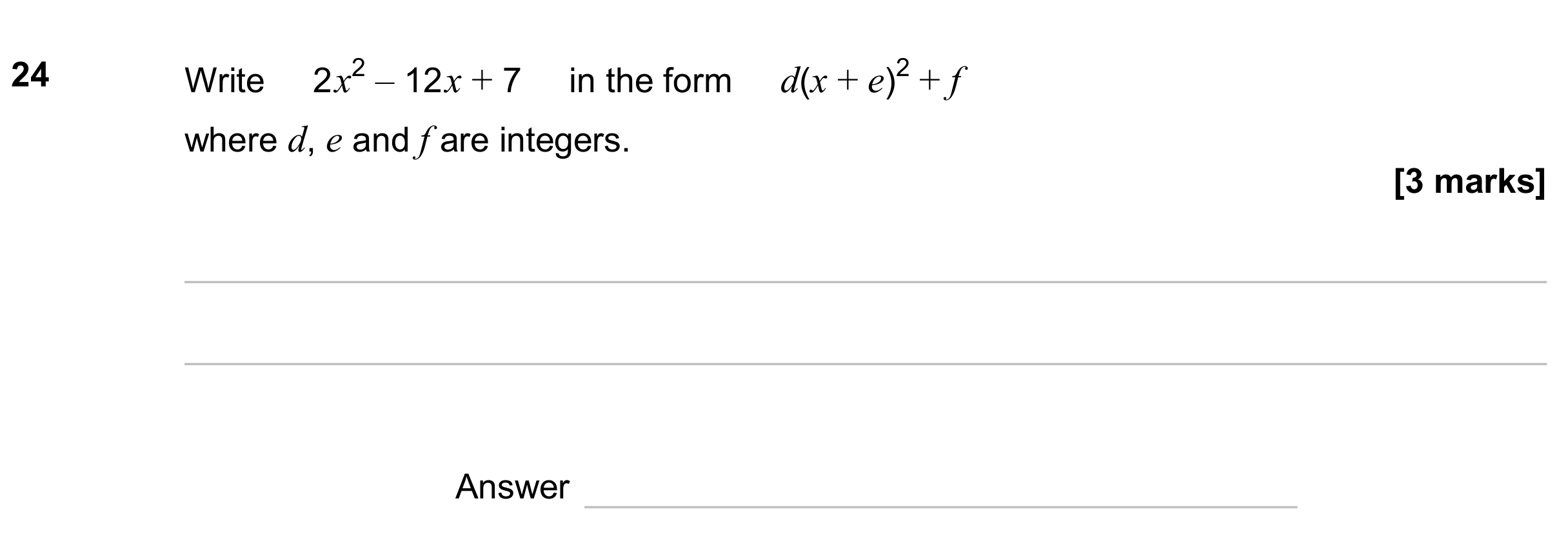 Question 24 — Quadratic Equations — AQA GCSE June 2024