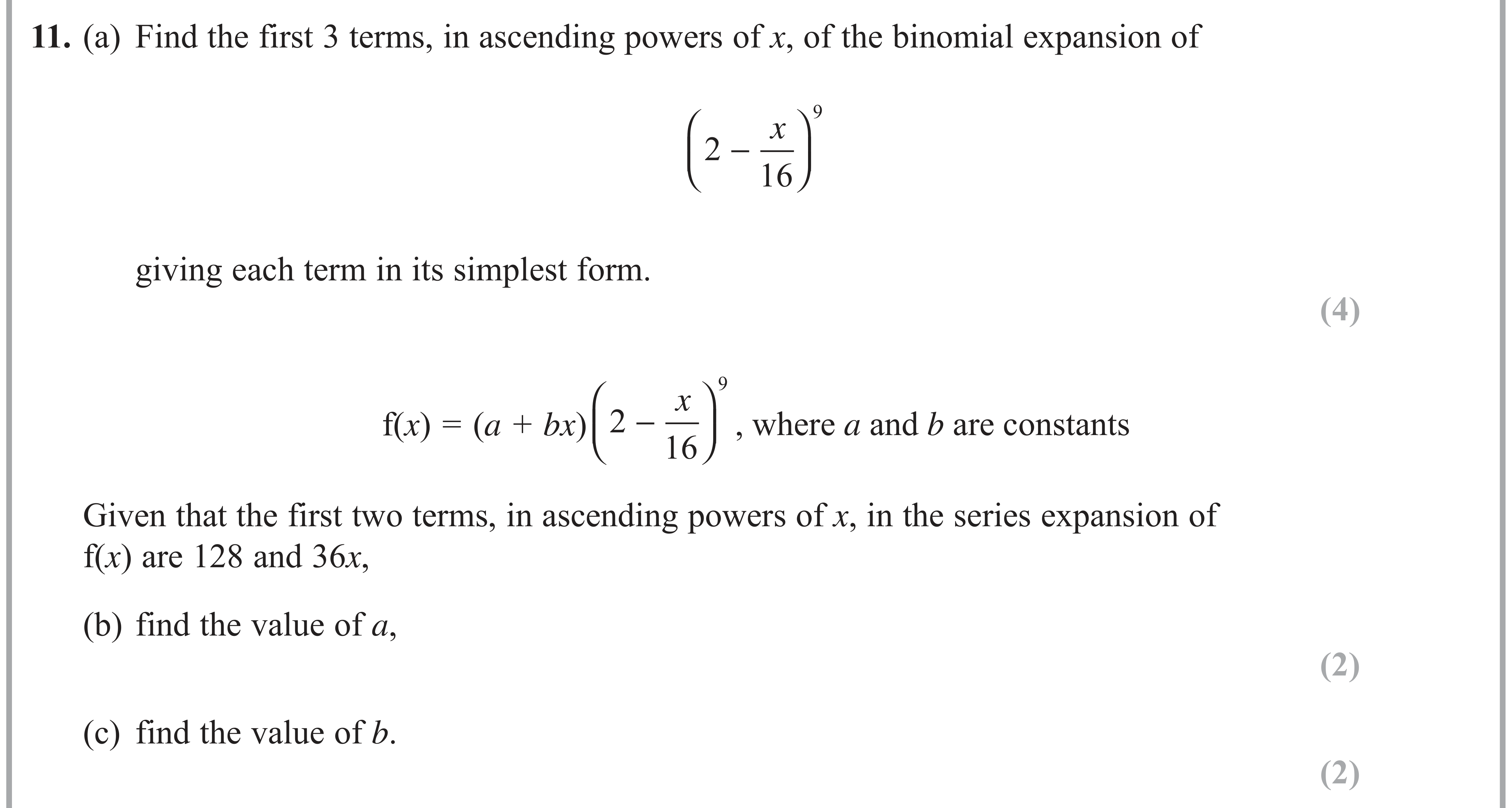 Question 11 — Binomial Expansion — Edexcel AS Maths June 2018