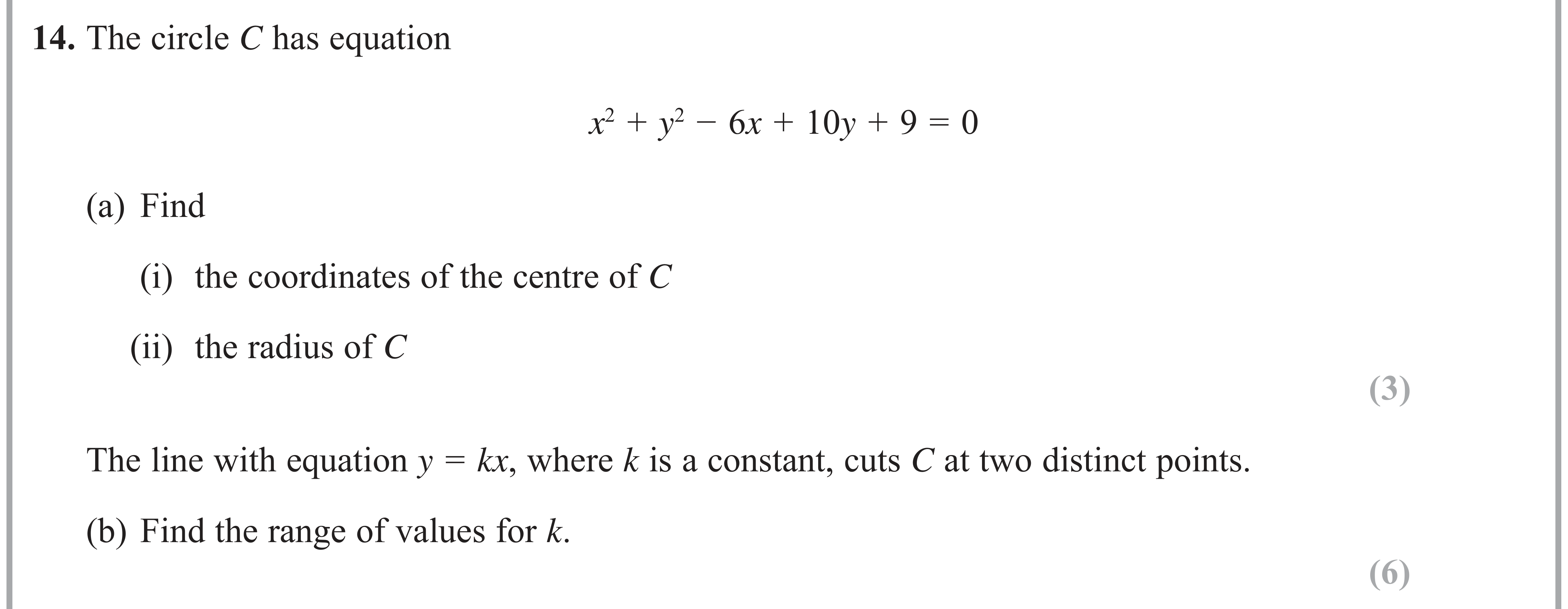 Question 14 — Circles — Edexcel AS Maths June 2018