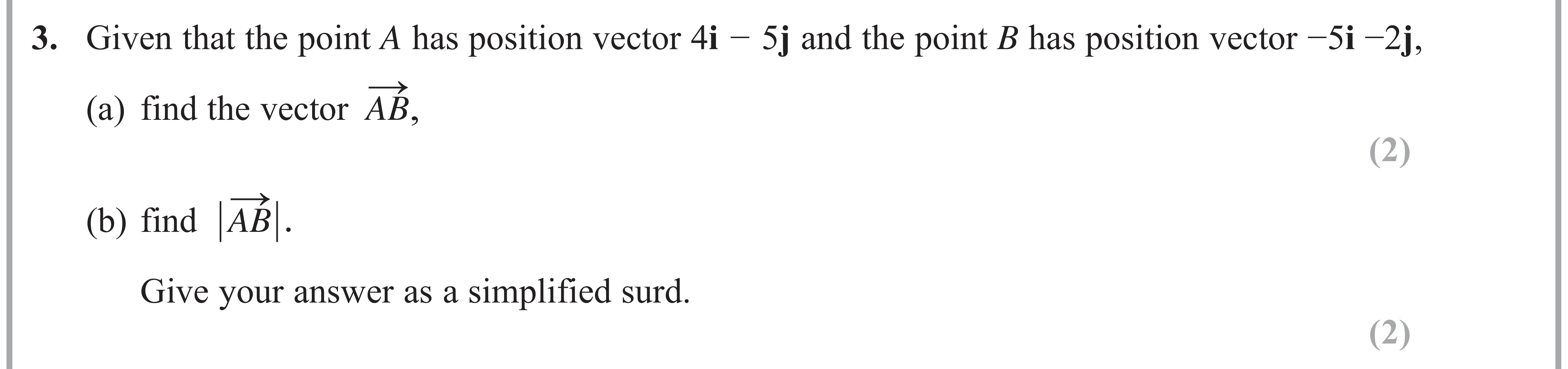 Question 3 — Vectors — Edexcel AS Maths June 2018