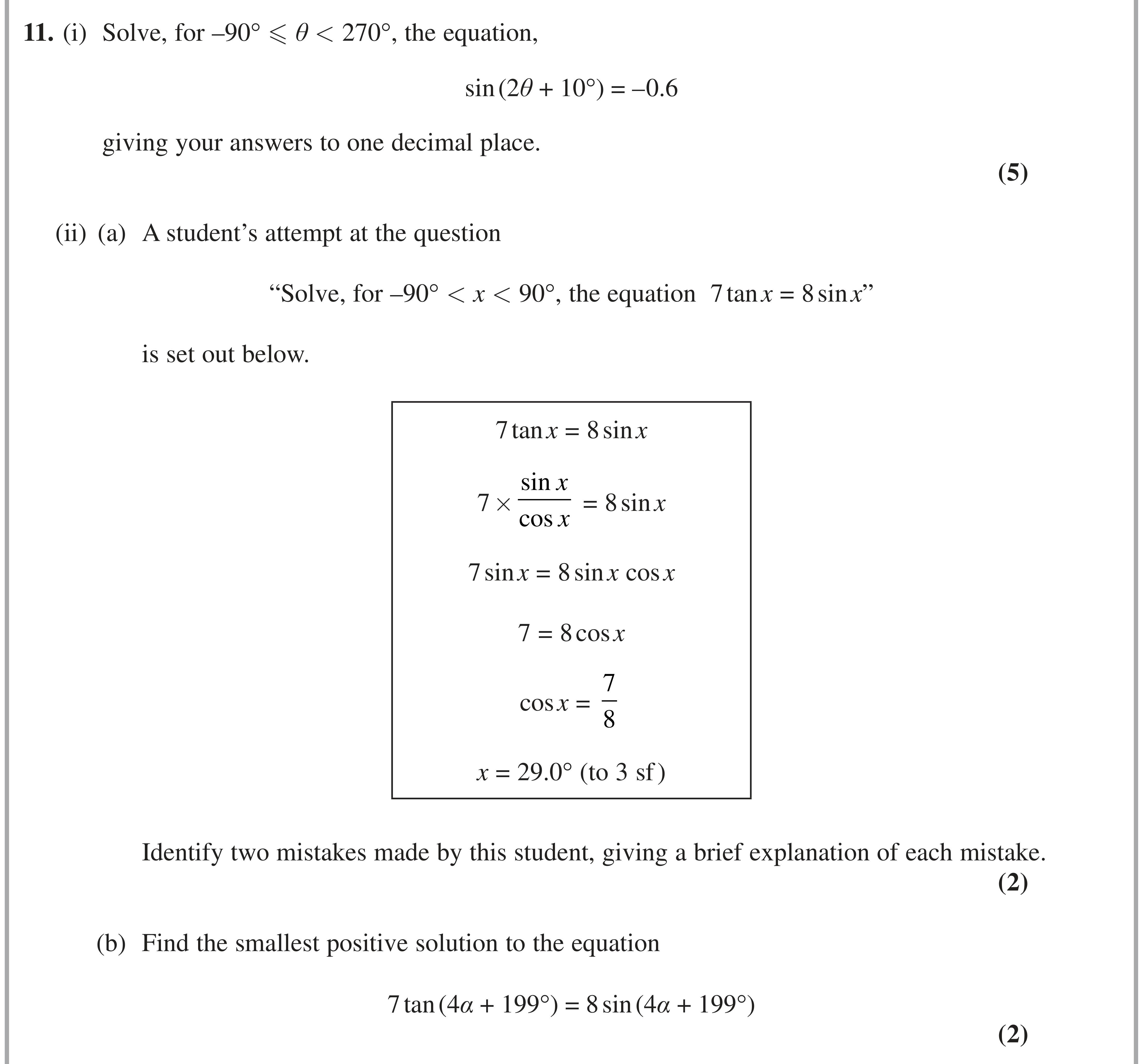 Question 11 — Trig — Edexcel AS Maths Specimen 2018