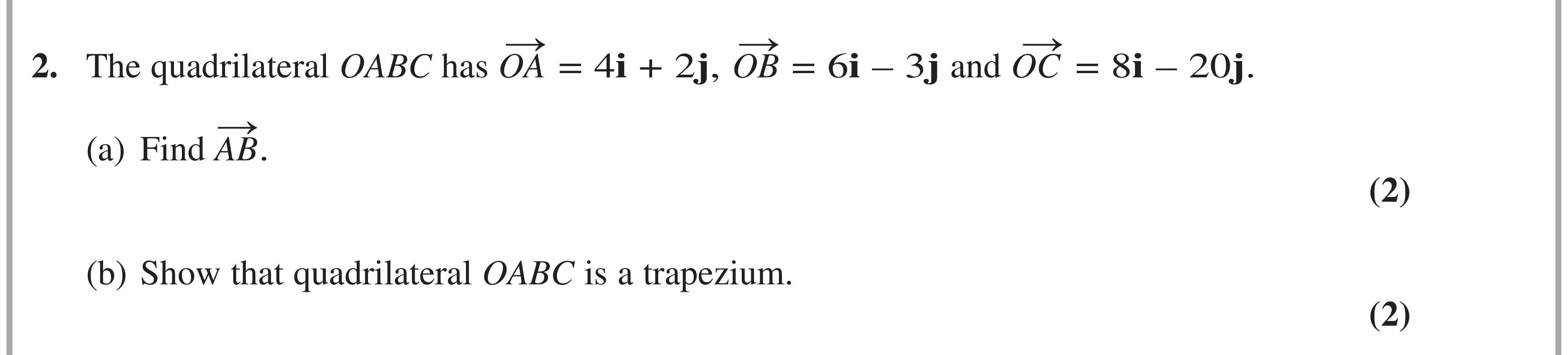 Question 2 — Vectors — Edexcel AS Maths Specimen 2018