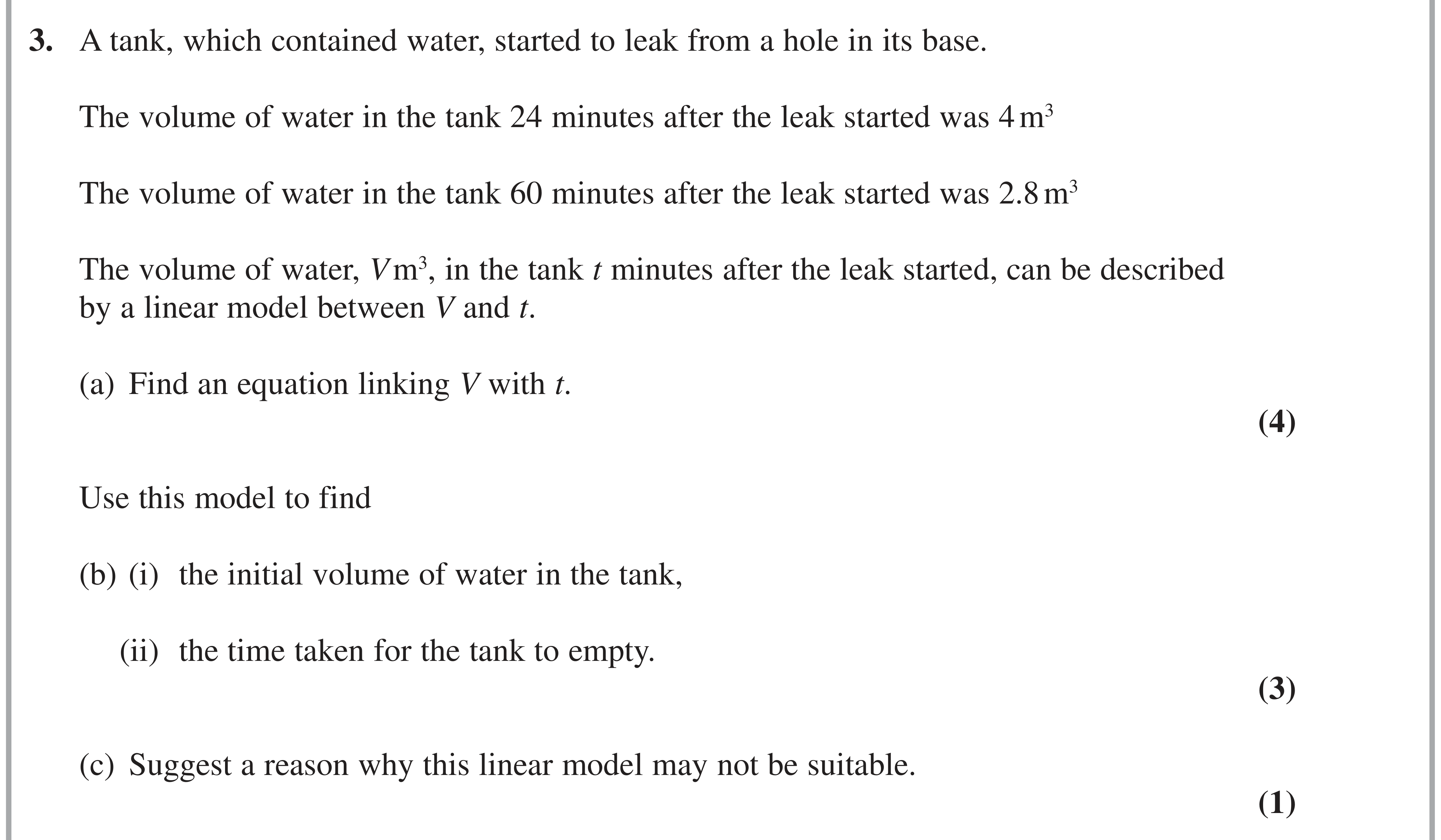 Question 3 — Straight Line Graphs — Edexcel AS Maths Specimen 2018
