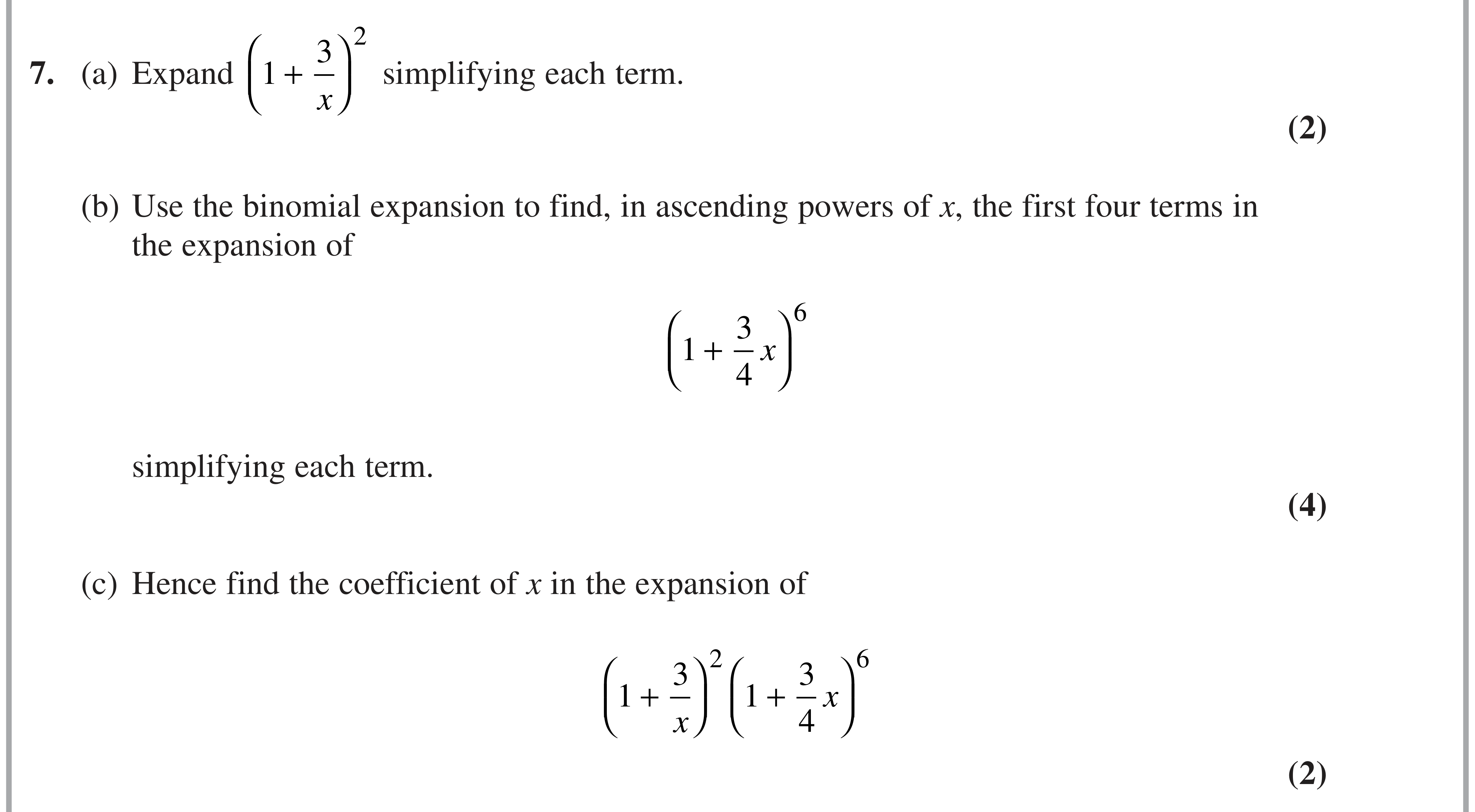 Question 7 — Binomial Expansion — Edexcel AS Maths Specimen 2018