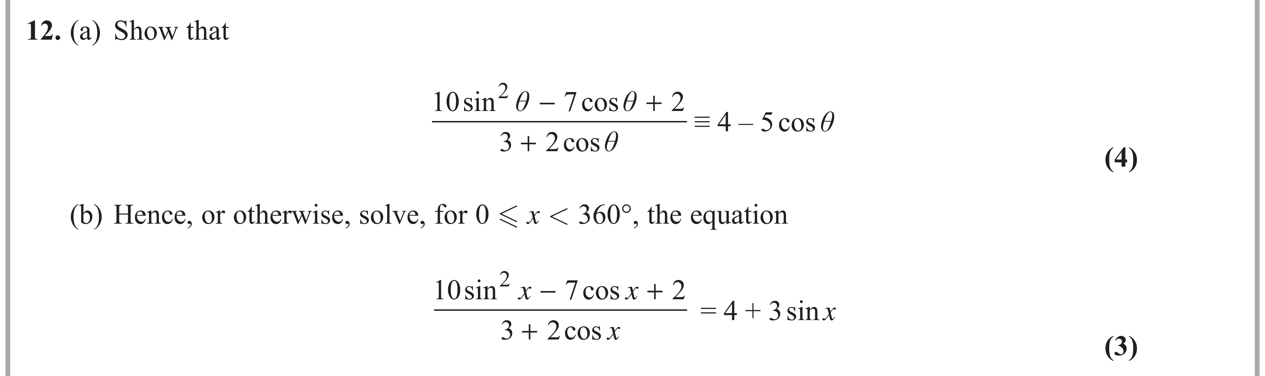 Question 12 — Trig — Edexcel AS Maths June 2019