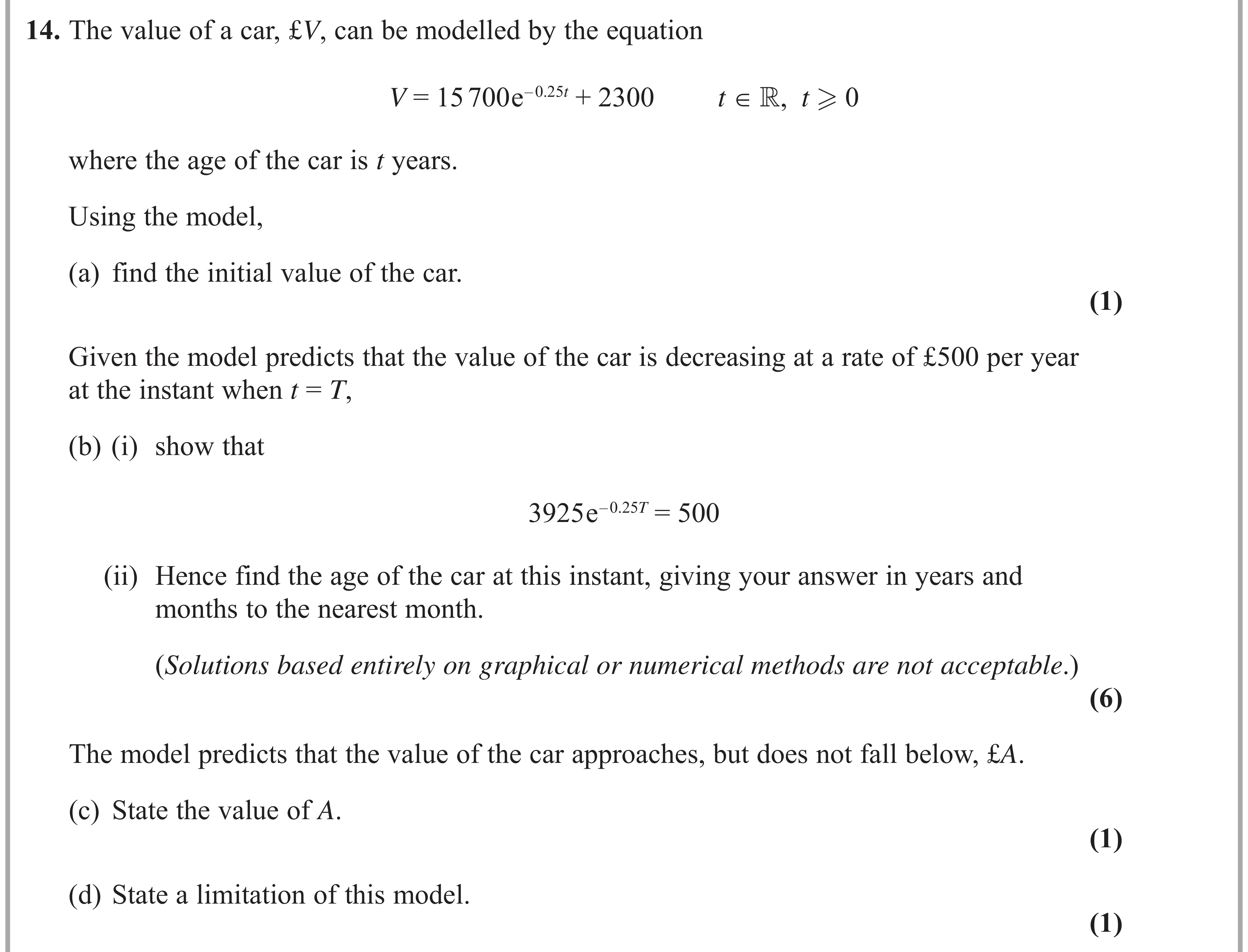 Question 14 — Exponentials, Logarithms — Edexcel AS Maths June 2019