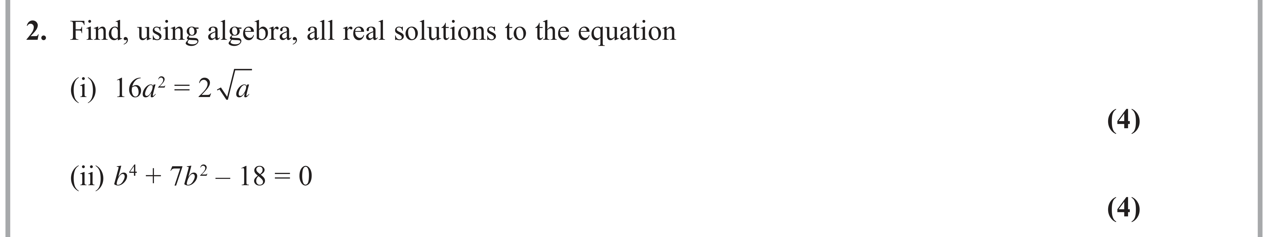 Question 2 — Indices and Surds, Quadratics — Edexcel AS Maths June 2019