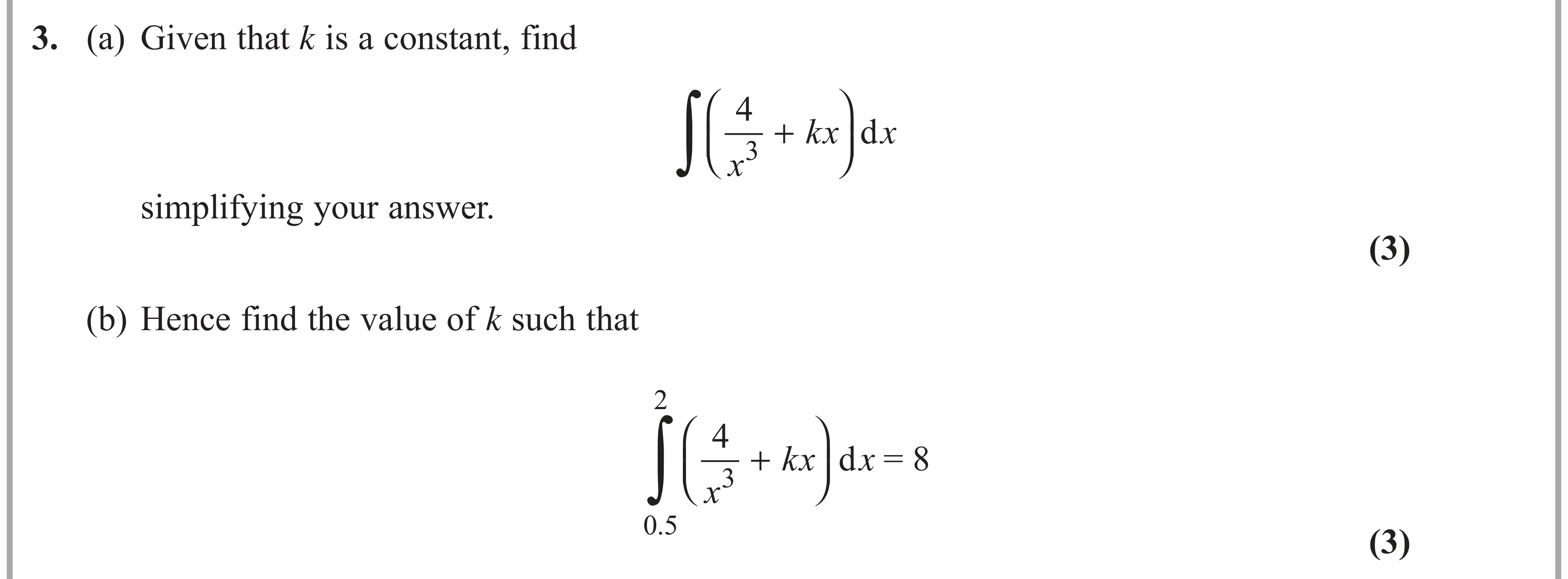 Question 3 — Integration — Edexcel AS Maths June 2019