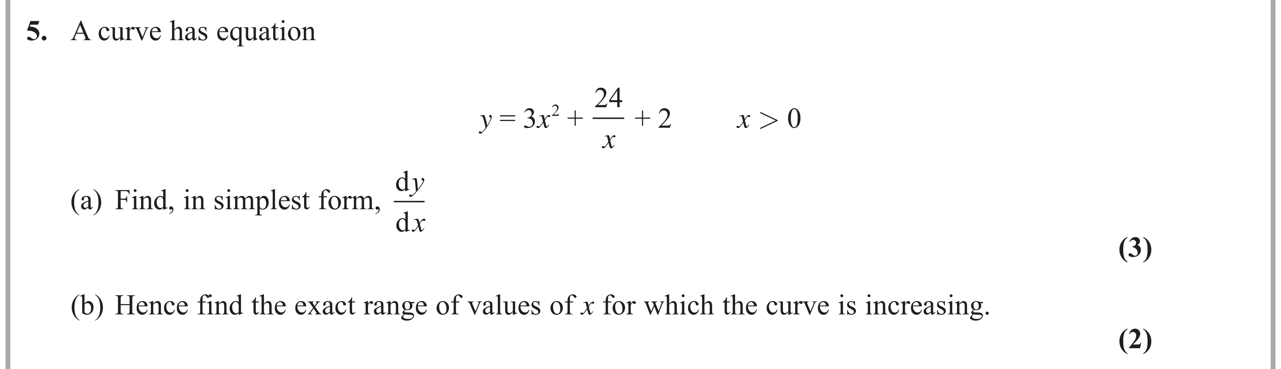 Question 5 — Differentiation — Edexcel AS Maths June 2019