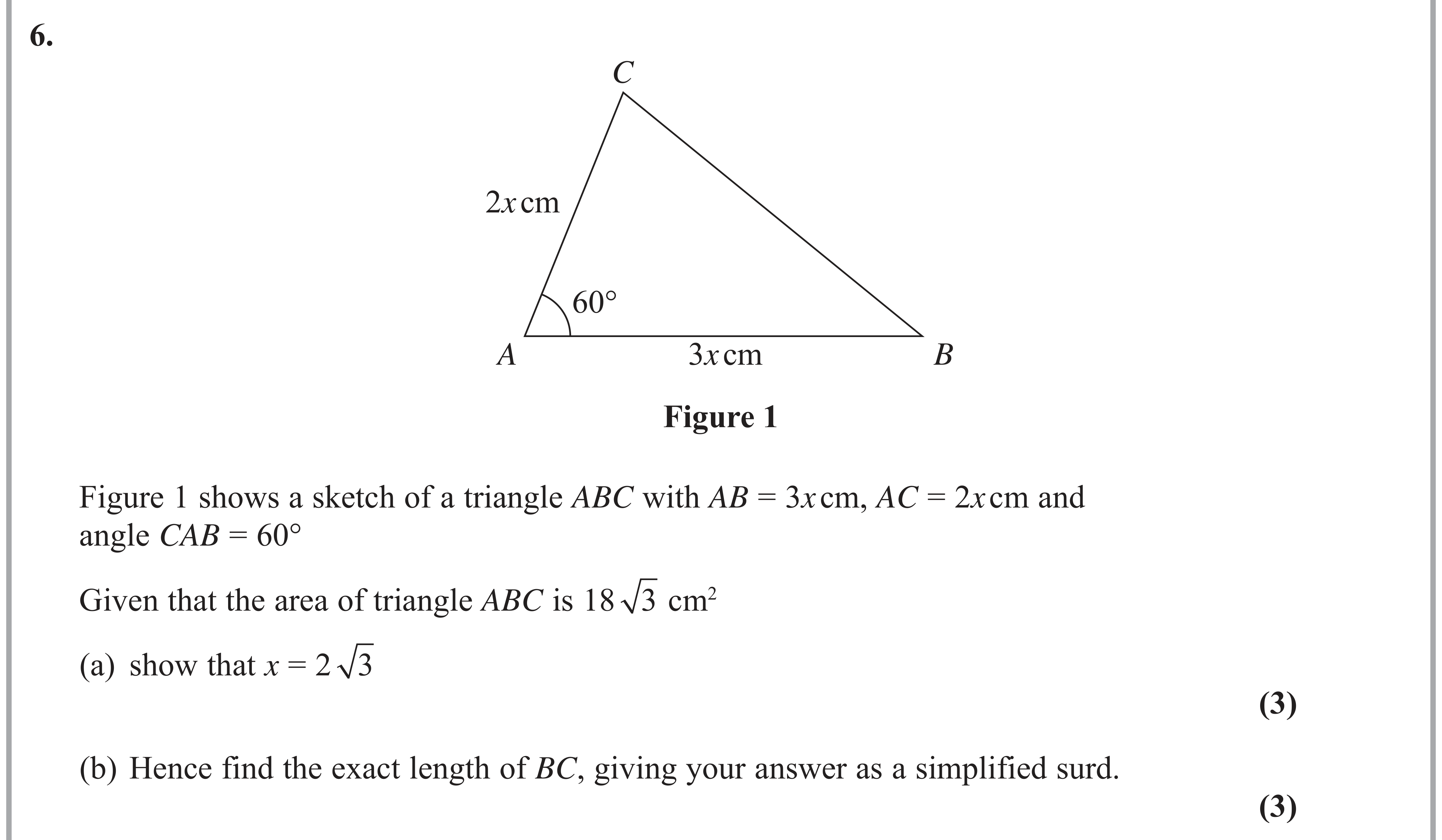 Question 6 — Triangles — Edexcel AS Maths June 2019