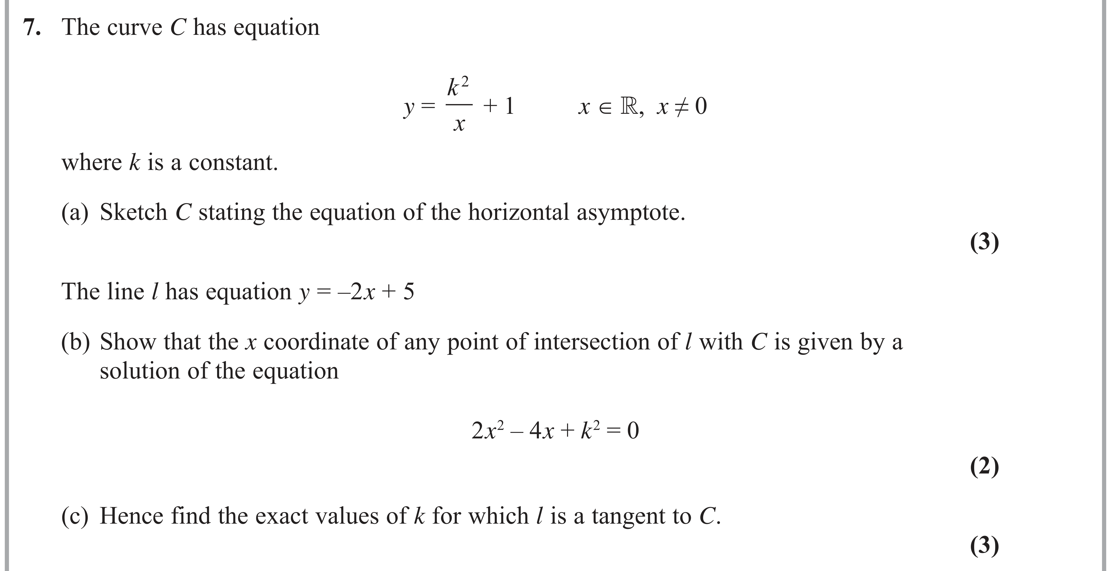 Question 7 — Graph Sketching, Quadratics, Reciprocal Graphs — Edexcel AS Maths June 2019