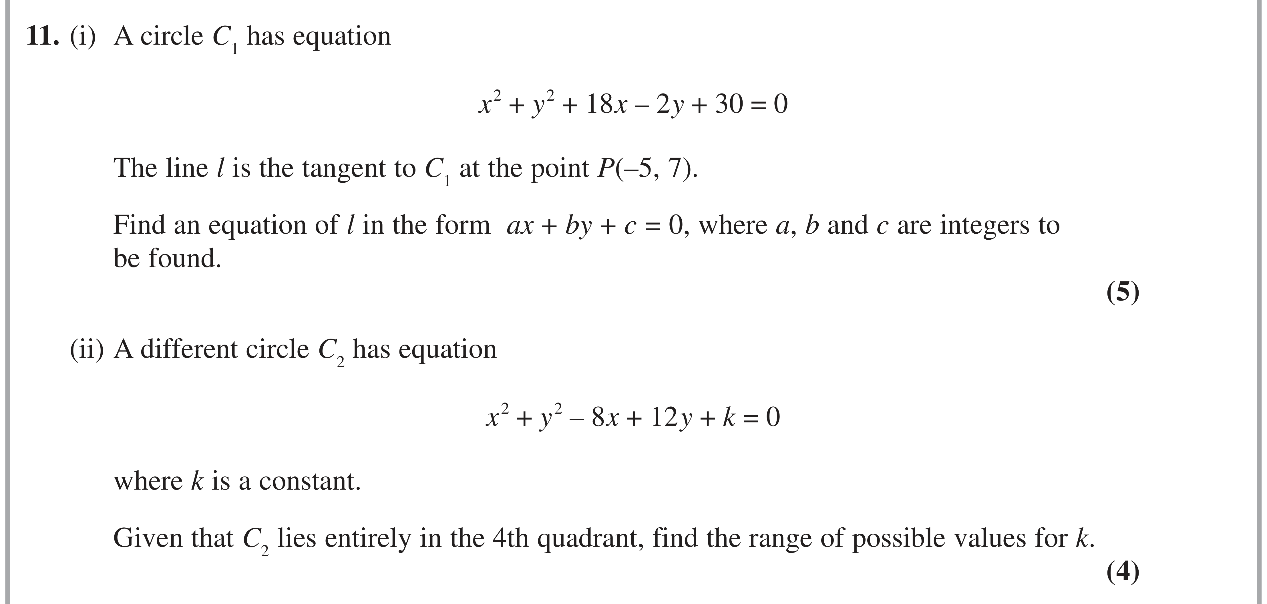 Question 11 — Circles — Edexcel AS Maths June 2020