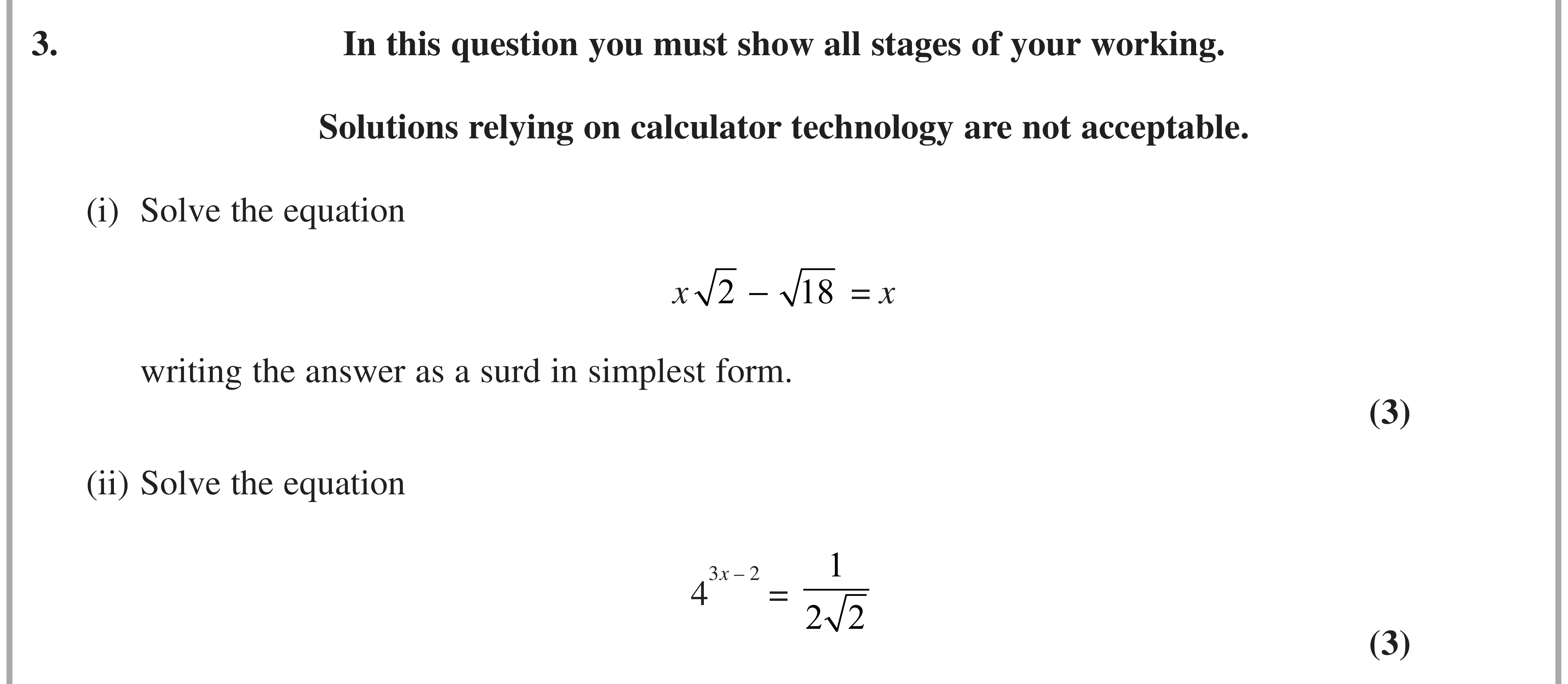 Question 3 — Indices and Surds — Edexcel AS Maths June 2020