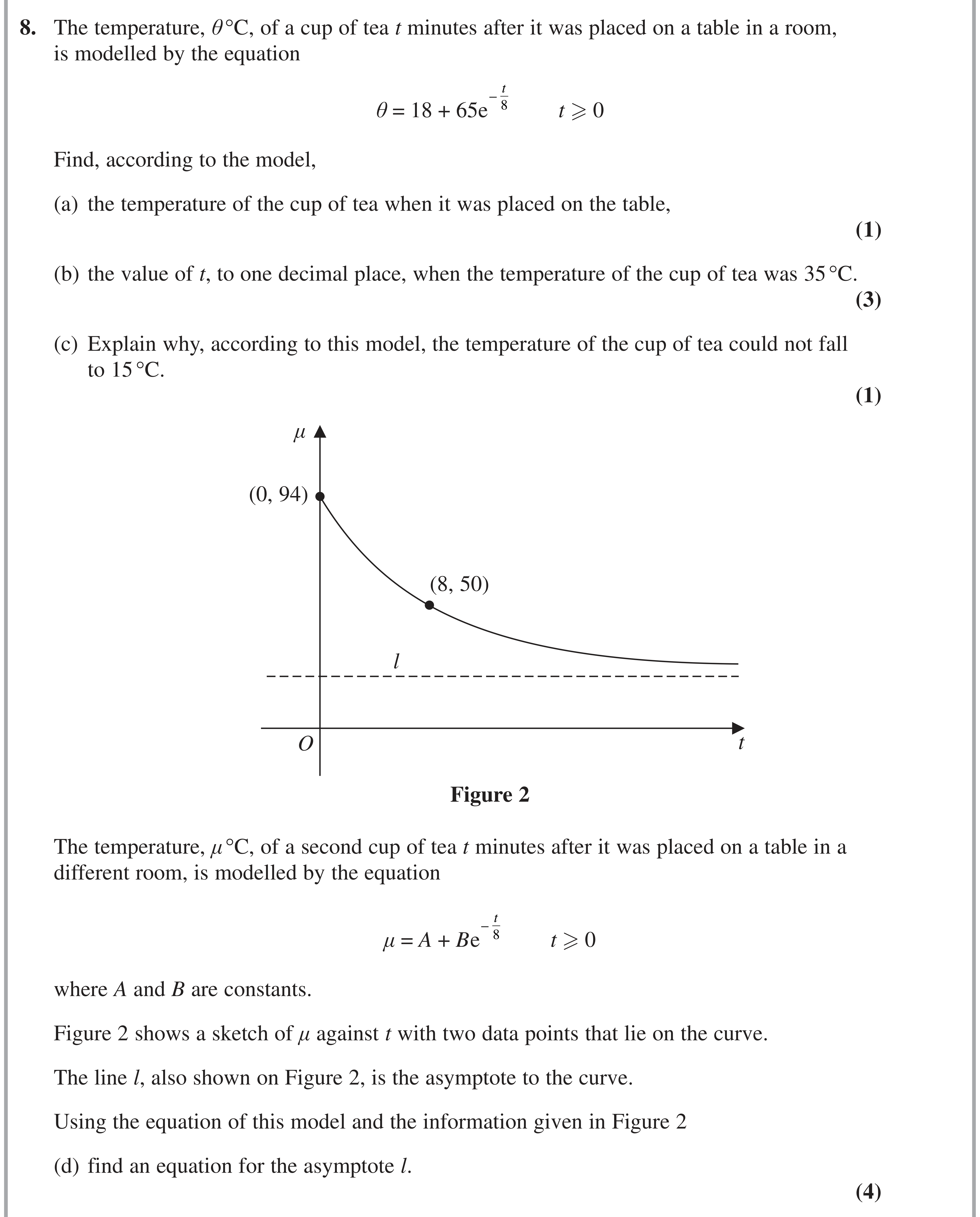 Question 8 — Exponentials, Logarithms — Edexcel AS Maths June 2020