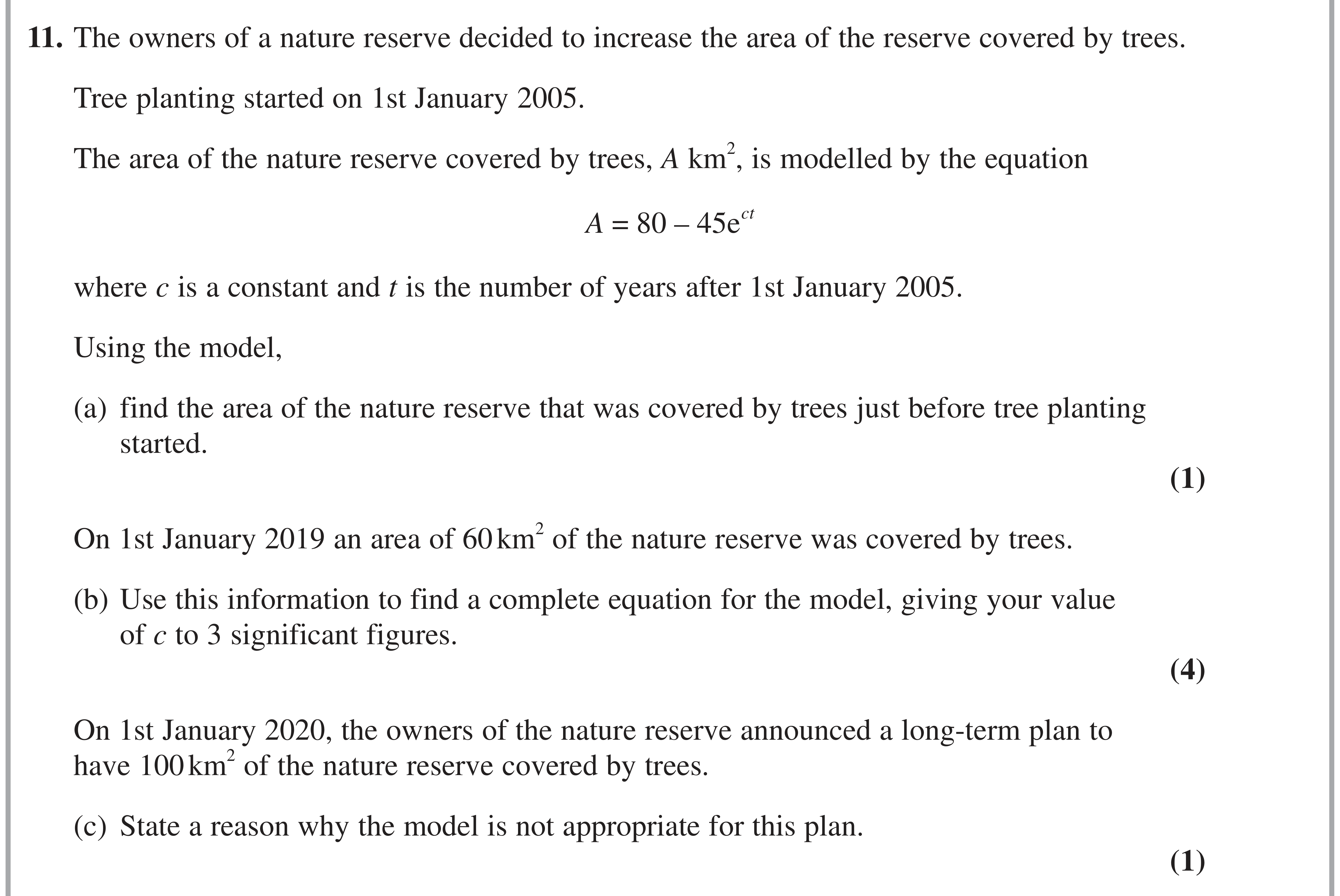 Question 11 — Exponentials, Logarithms — Edexcel AS Maths November 2021