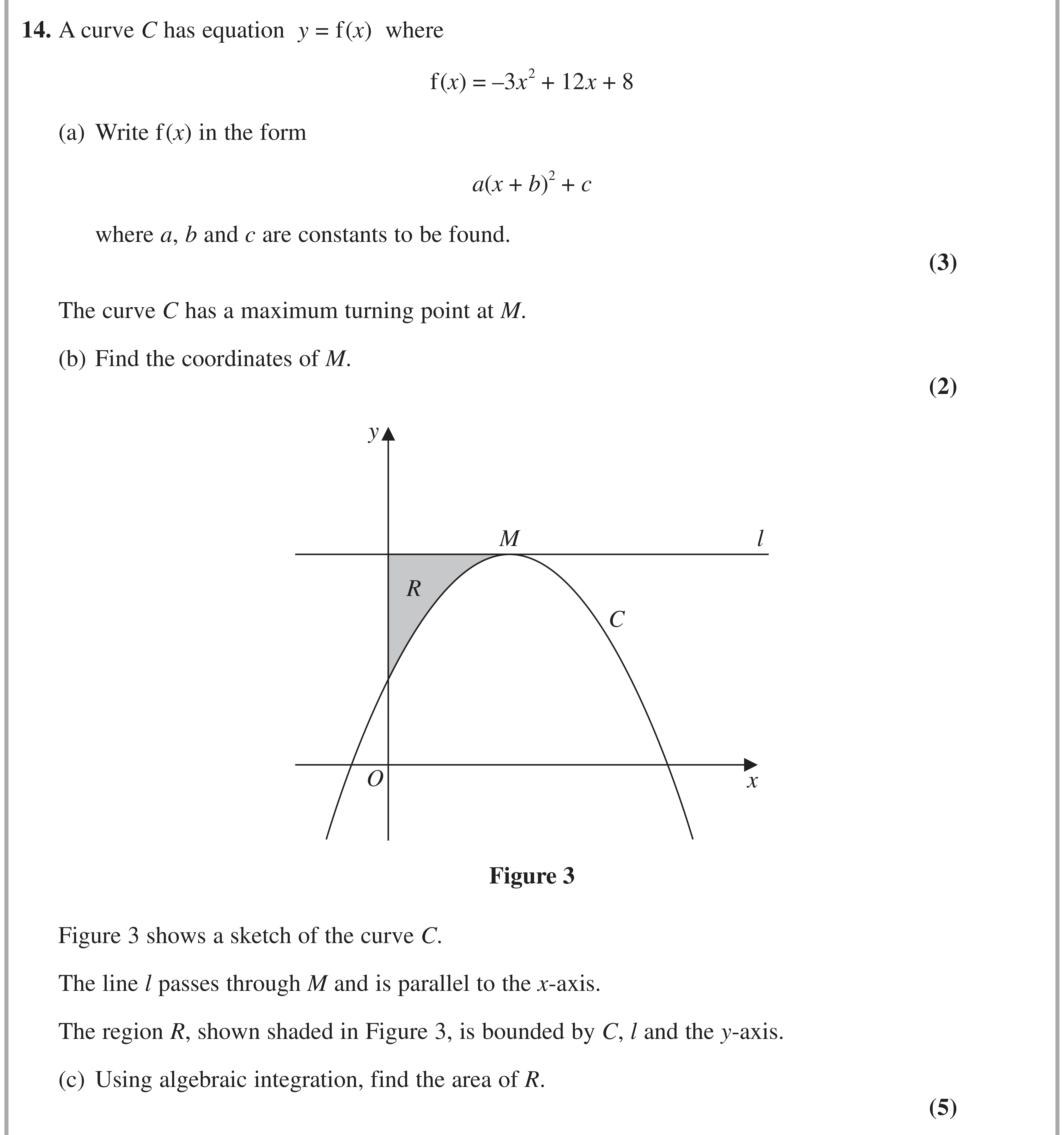 Question 14 — Quadratics, Integration — Edexcel AS Maths November 2021