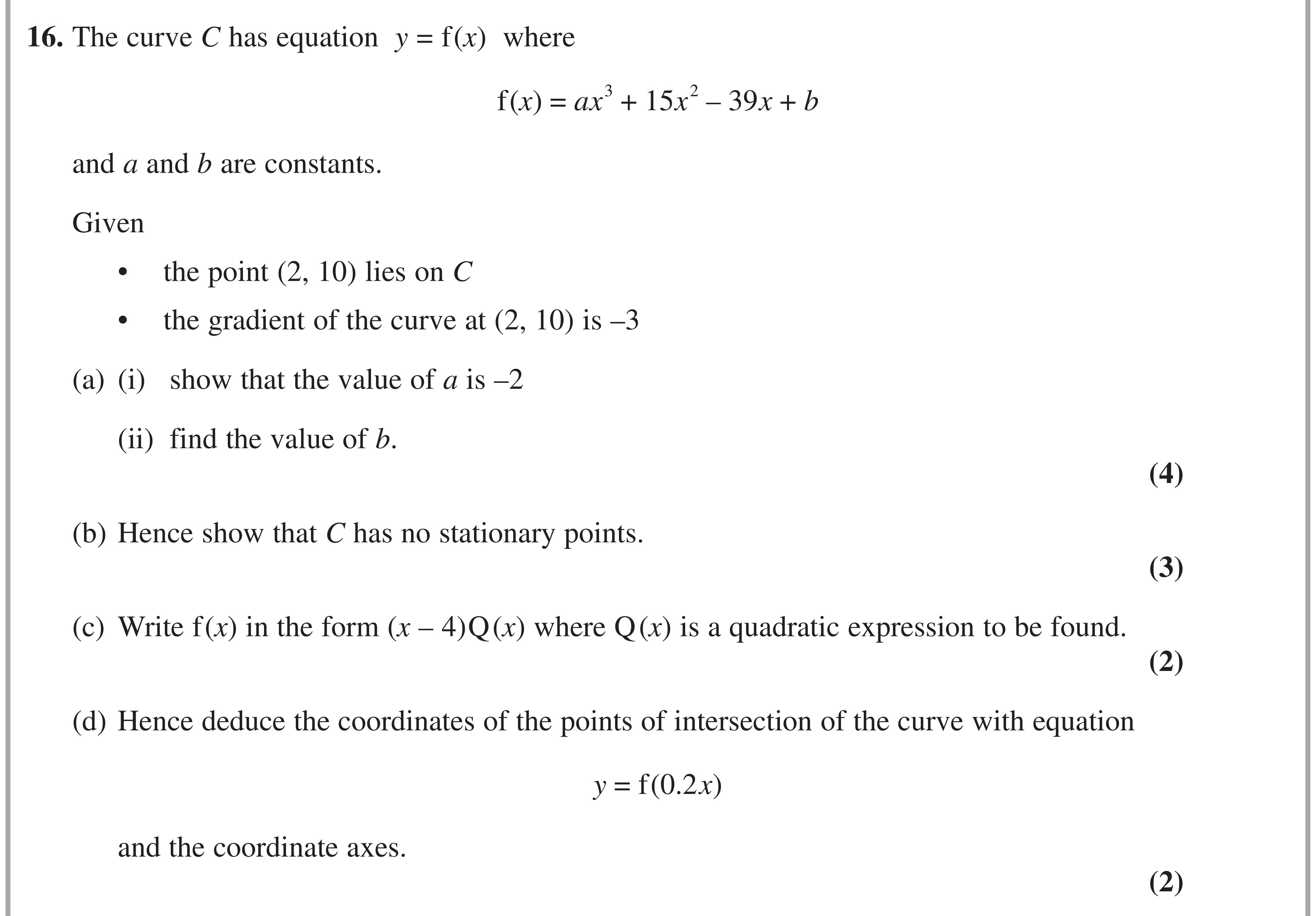Question 16 — Differentiation, Graph Transformations — Edexcel AS Maths November 2021