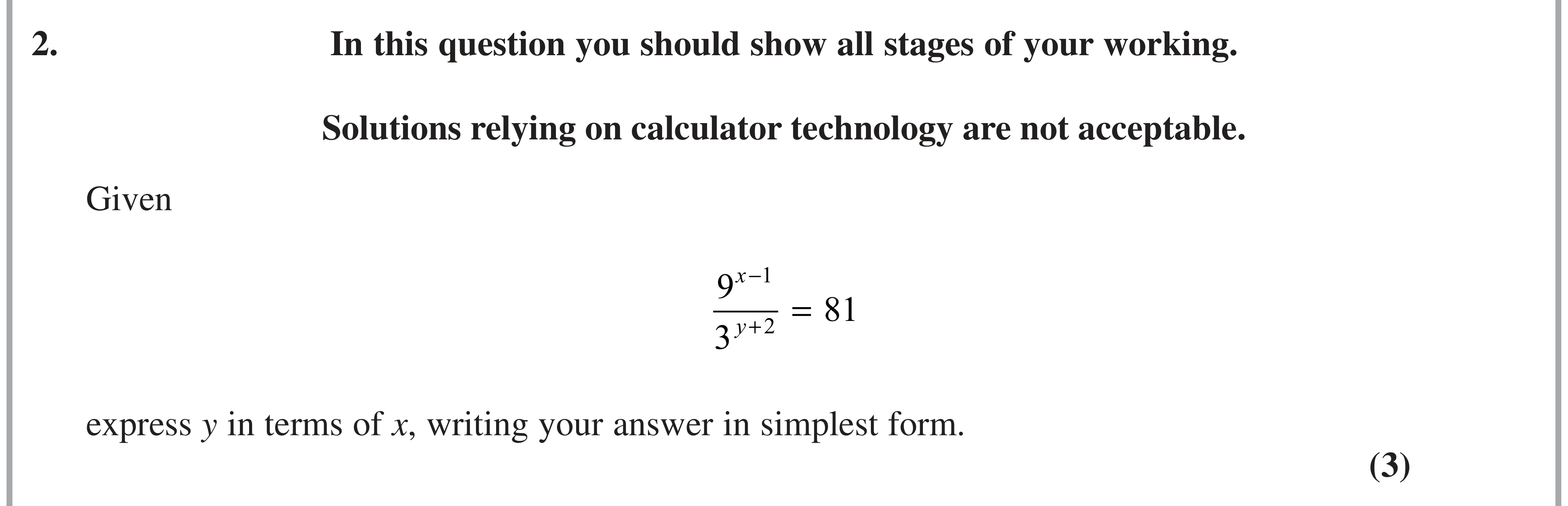Question 2 — Indices and Surds — Edexcel AS Maths November 2021