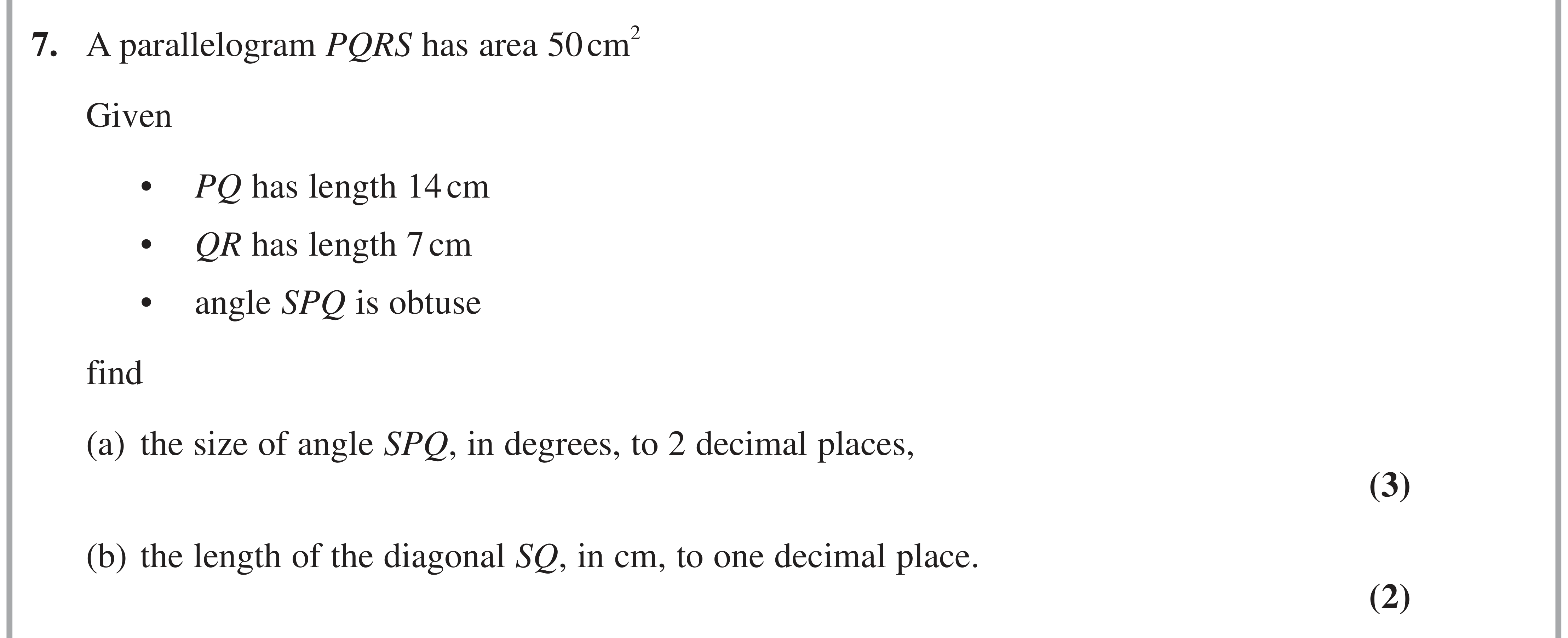 Question 7 — Triangles — Edexcel AS Maths November 2021