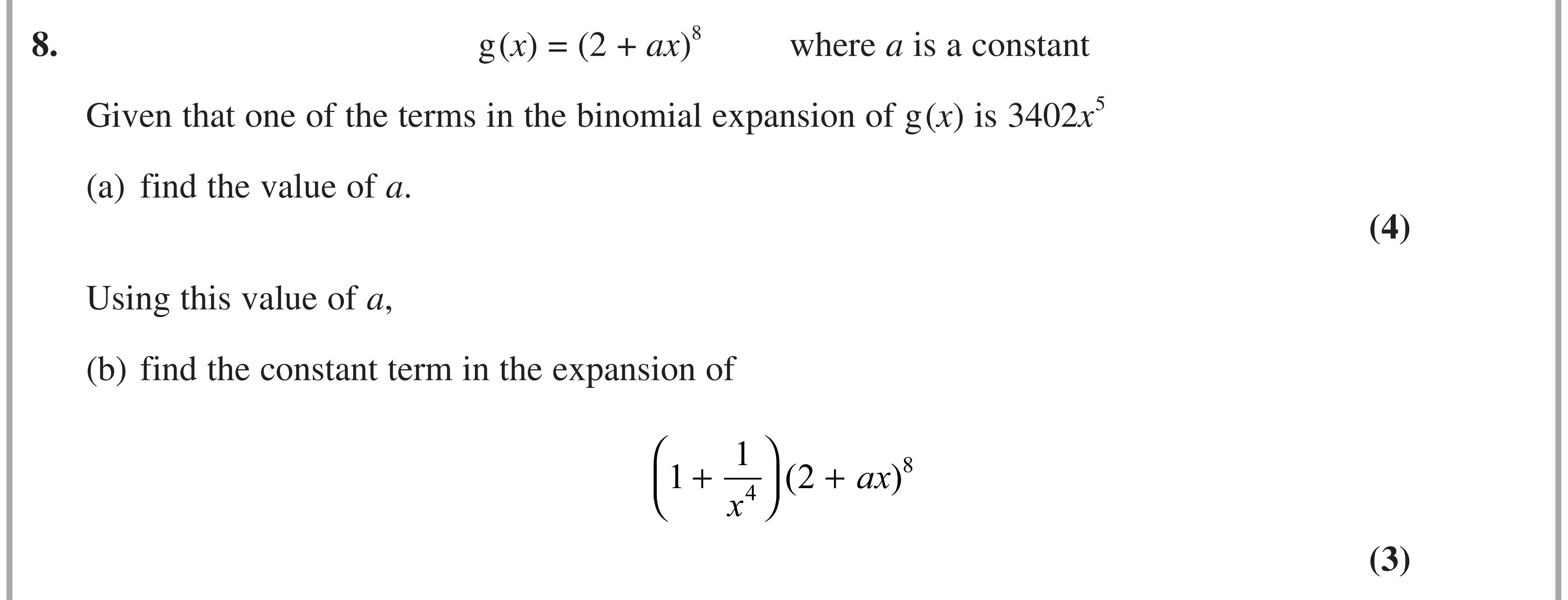 Question 8 — Binomial Expansion — Edexcel AS Maths November 2021