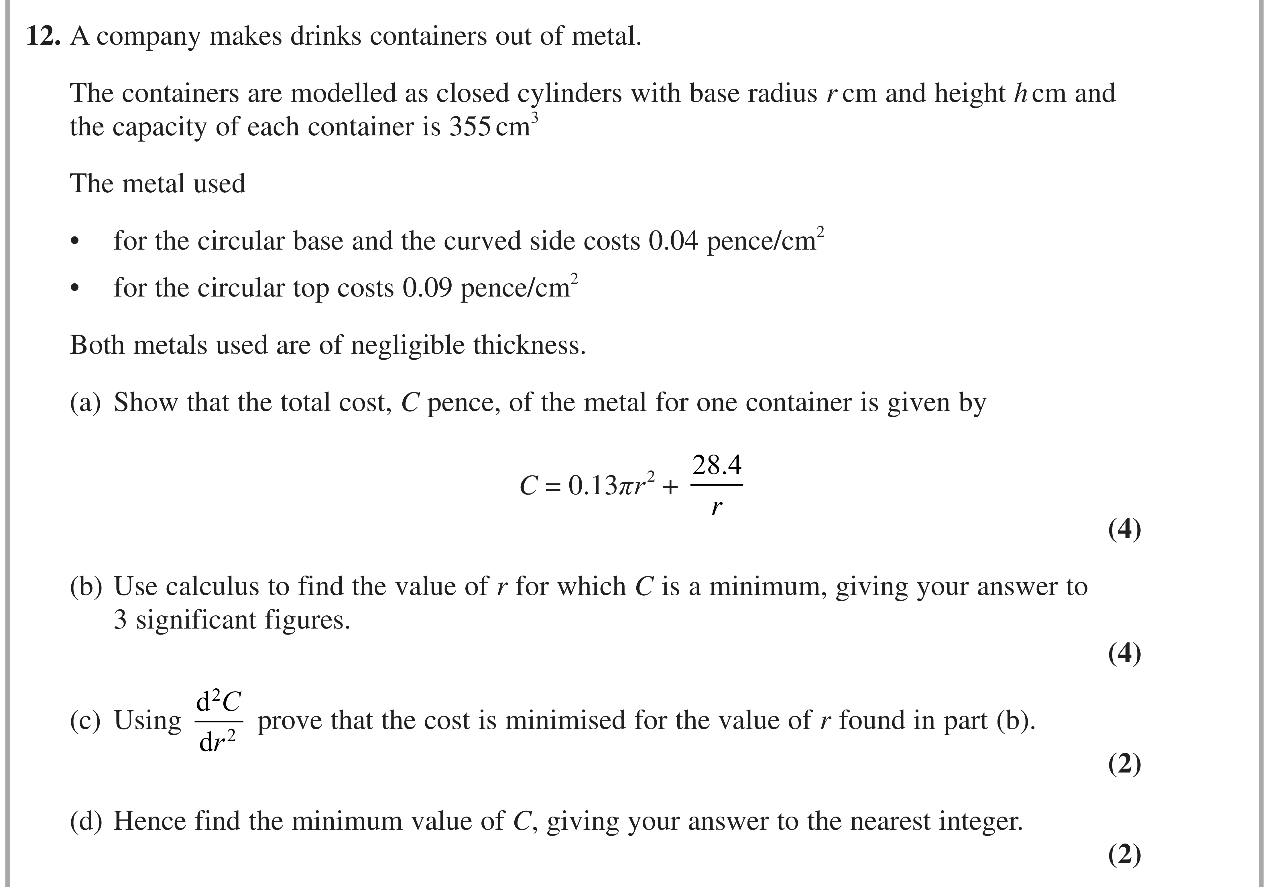 Question 12 — Differentiation — Edexcel AS Maths June 2022
