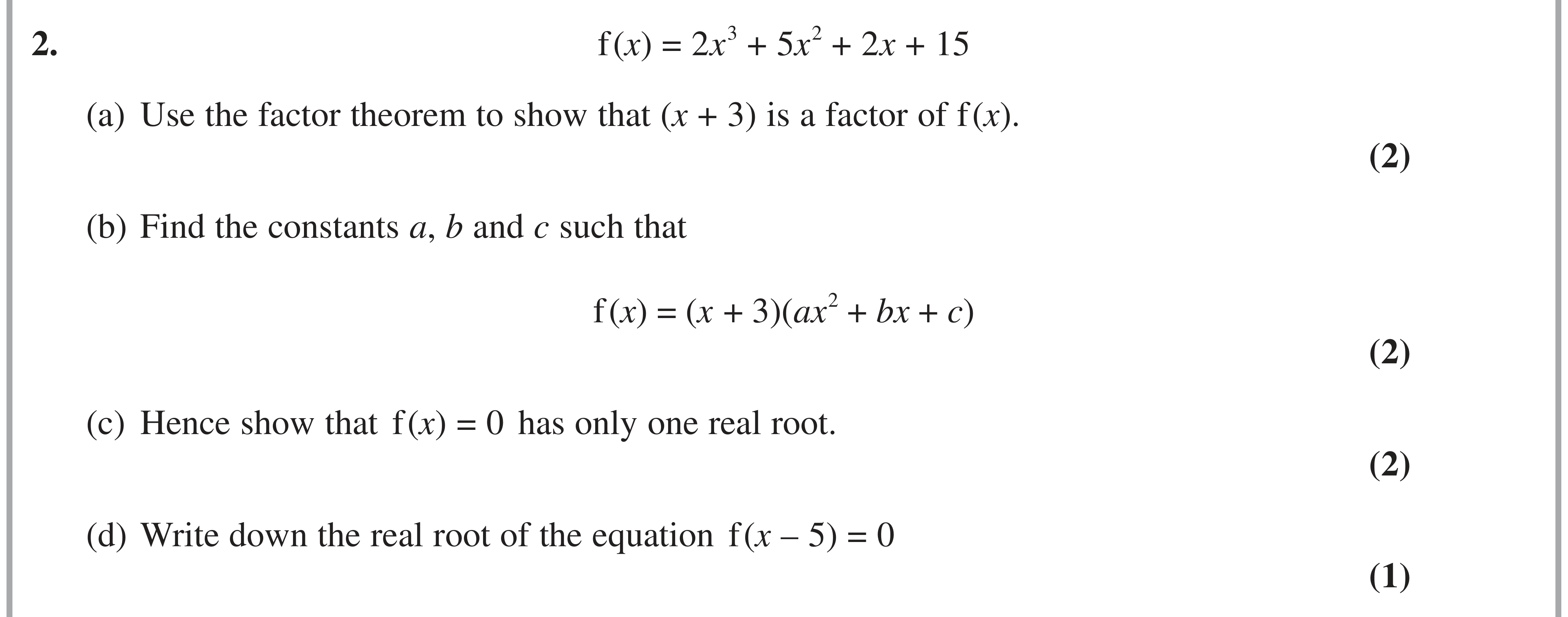 Question 2 — Factor Theorem, Quadratics, Graph Transformations — Edexcel AS Maths June 2022