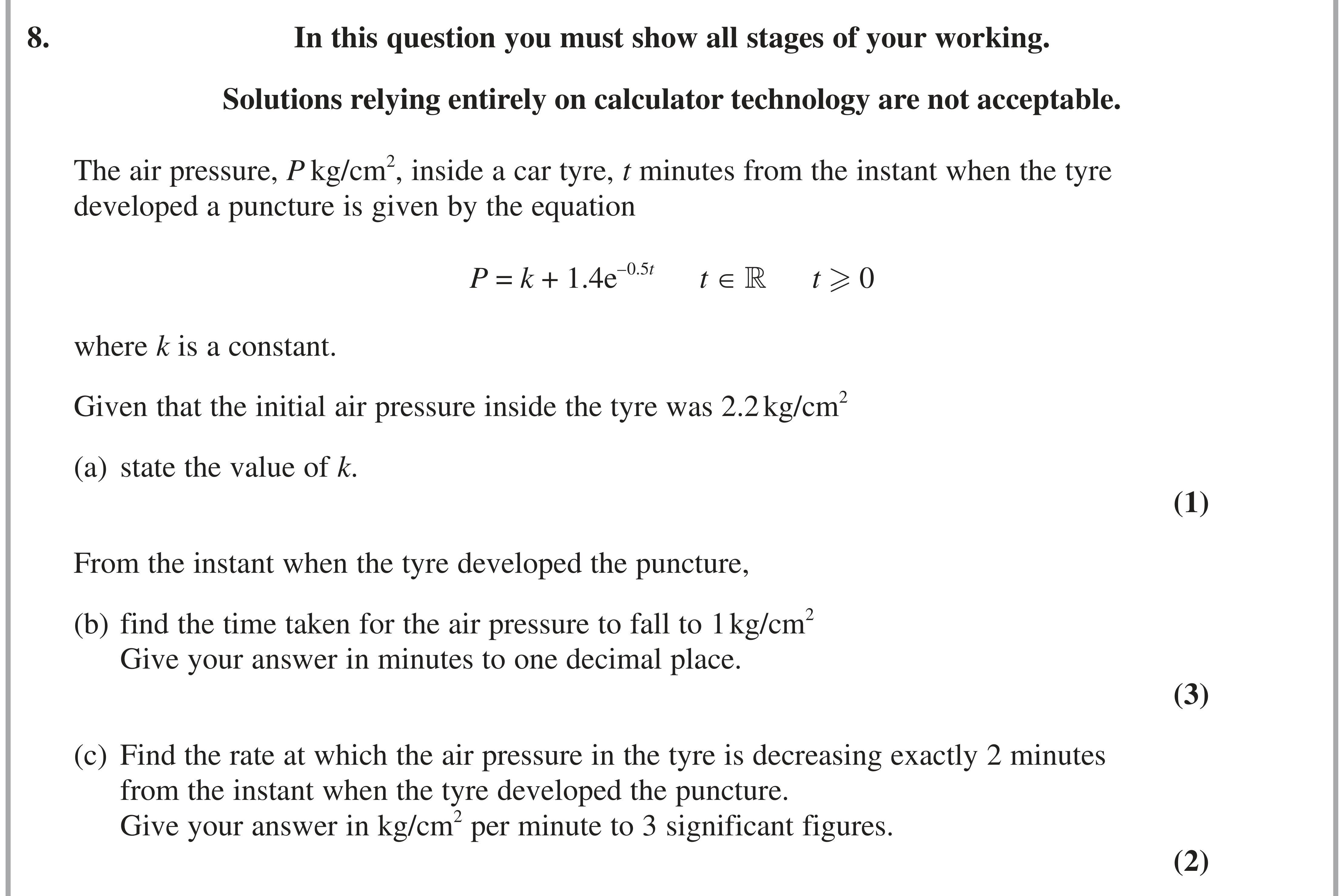 Question 8 — Exponentials, Differentiation — Edexcel AS Maths June 2022