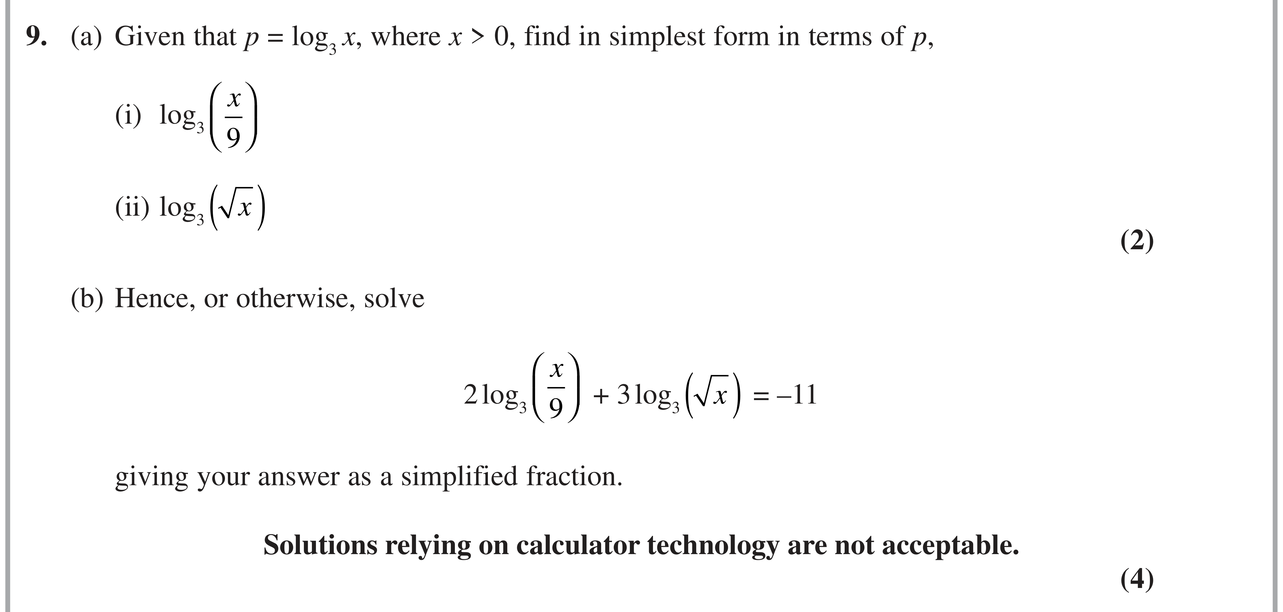 Question 9 — Logarithms — Edexcel AS Maths June 2022