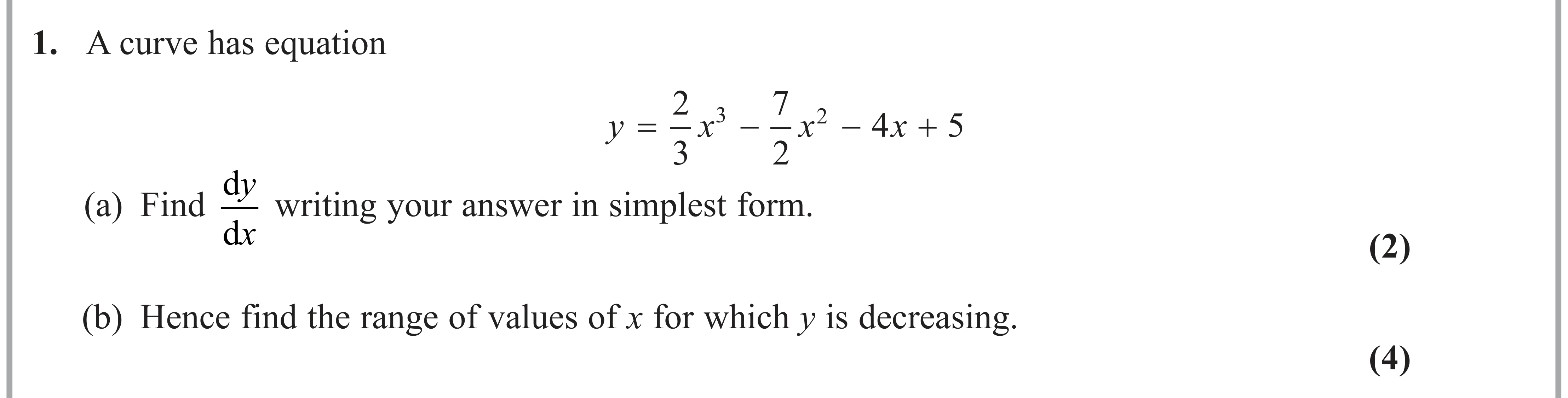 Question 1 — Differentiation — Edexcel AS Maths June 2023