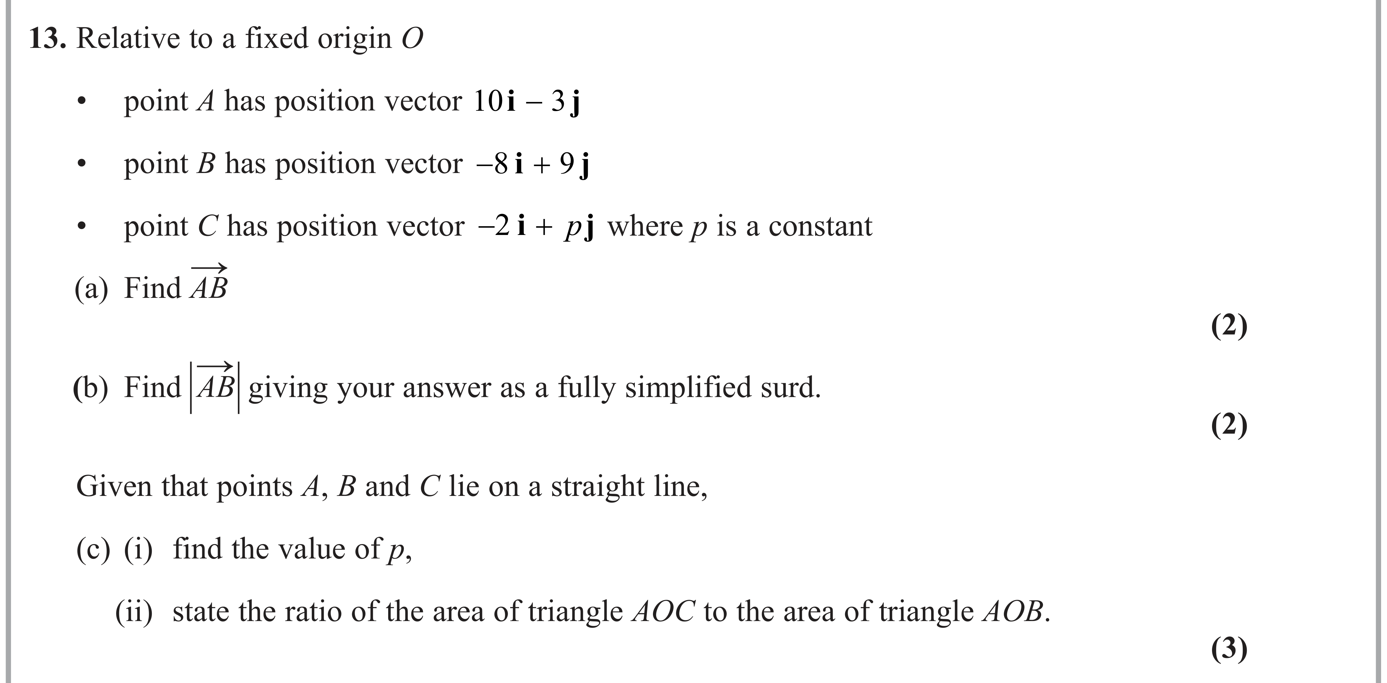Question 13 — Vectors — Edexcel AS Maths June 2023