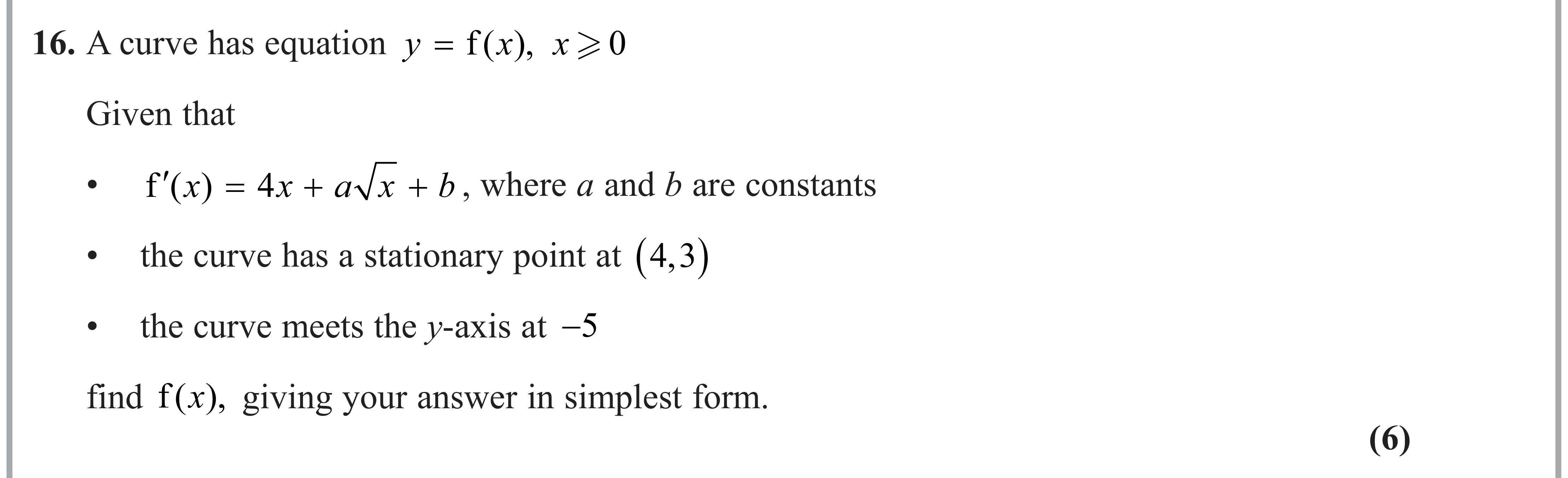 Question 16 — Integration, Differentiation — Edexcel AS Maths June 2023