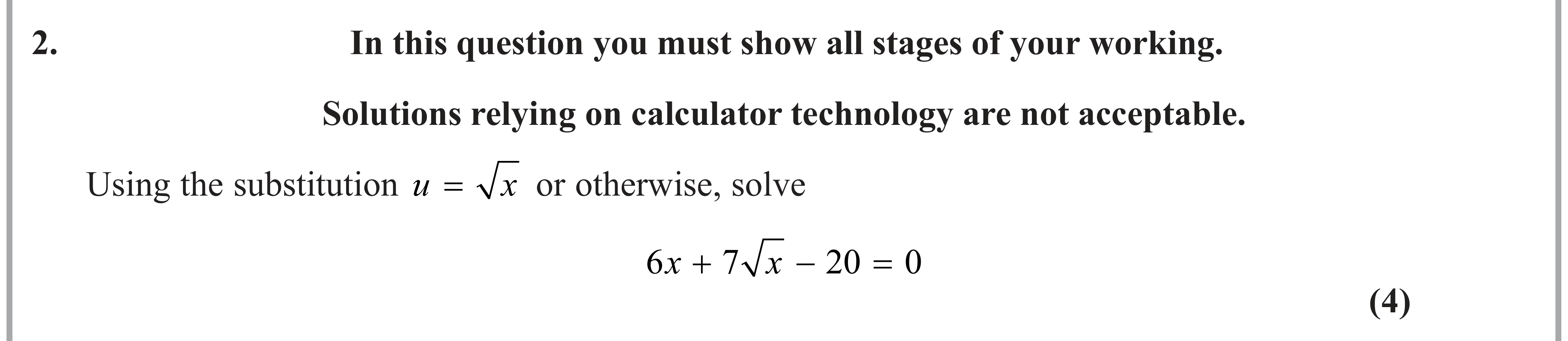 Question 2 — Quadratics — Edexcel AS Maths June 2023
