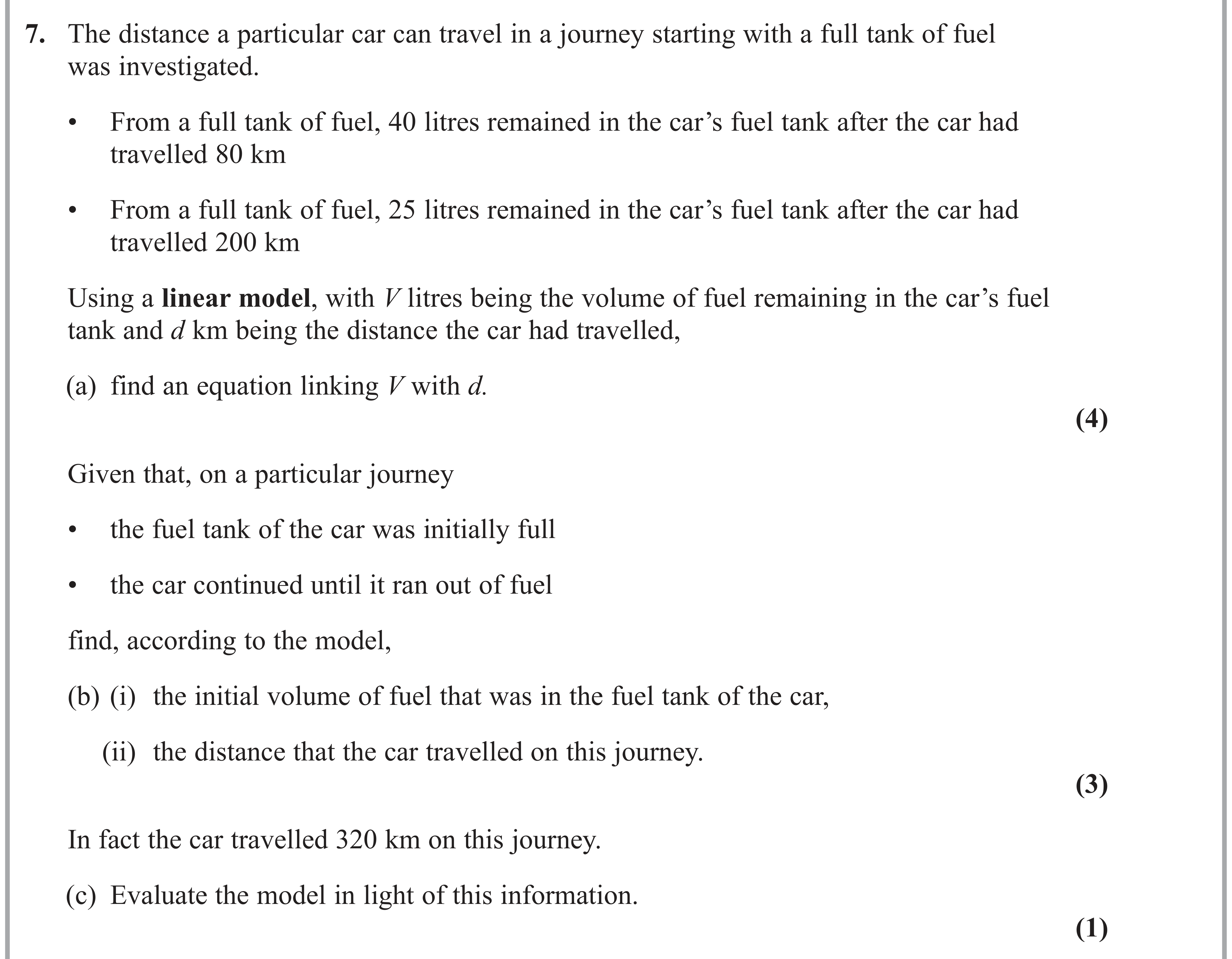 Question 7 — Straight Line Graphs — Edexcel AS Maths June 2023