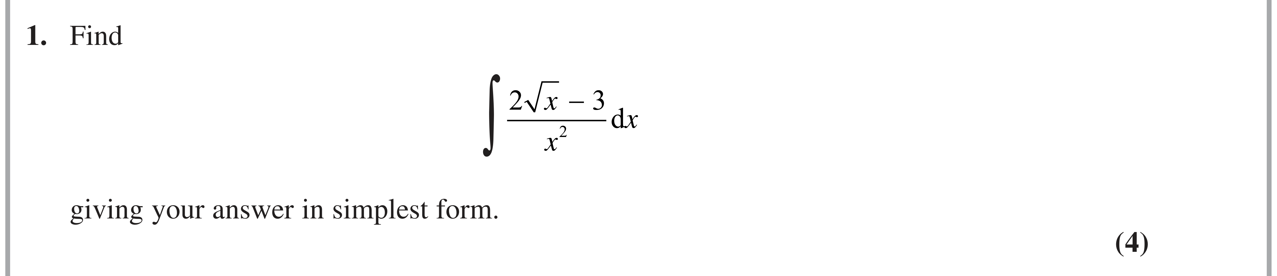 Question 1 — Integration — Edexcel AS Maths June 2024