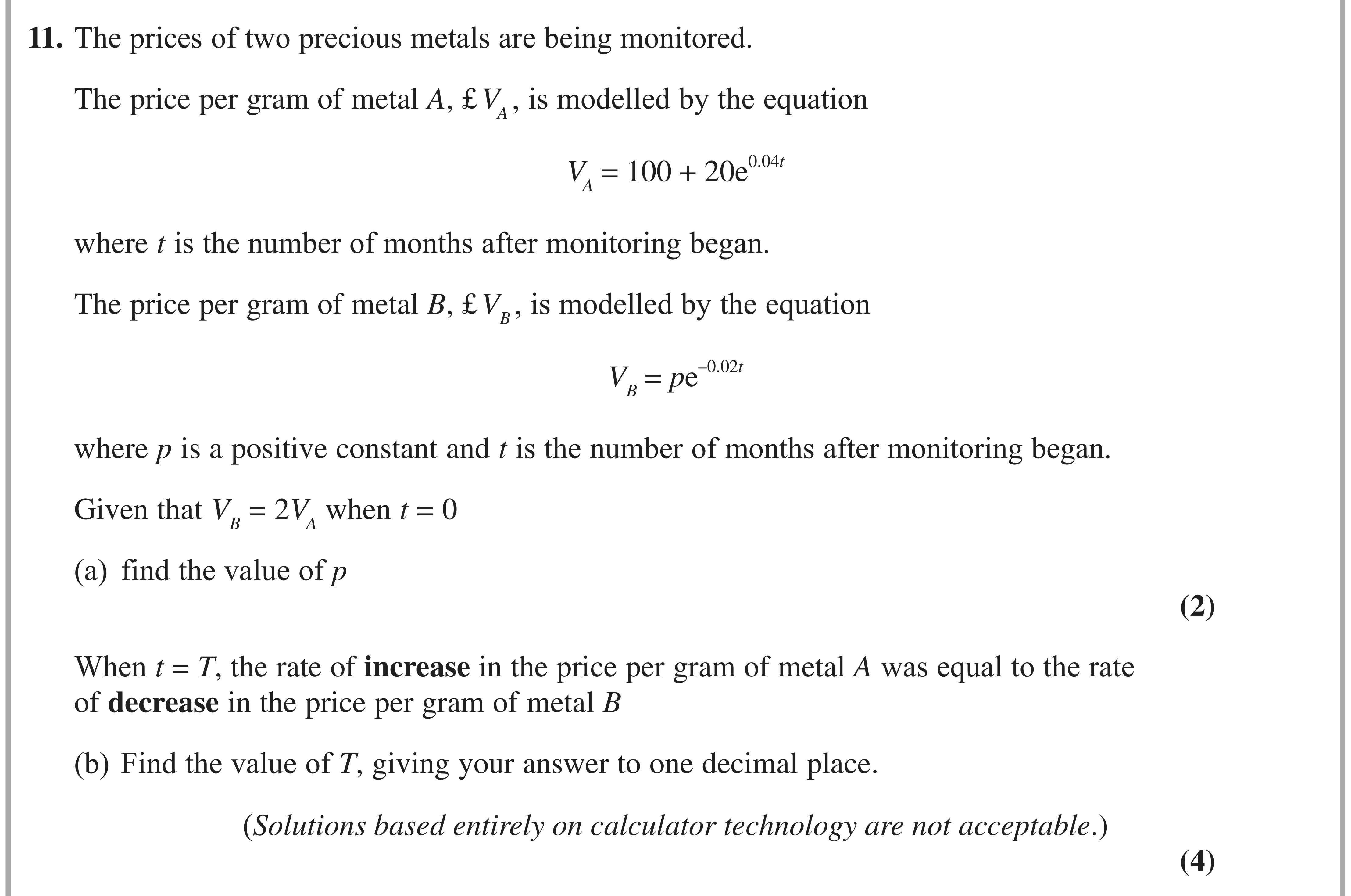 Question 11 — Exponentials, Differentiation — Edexcel AS Maths June 2024