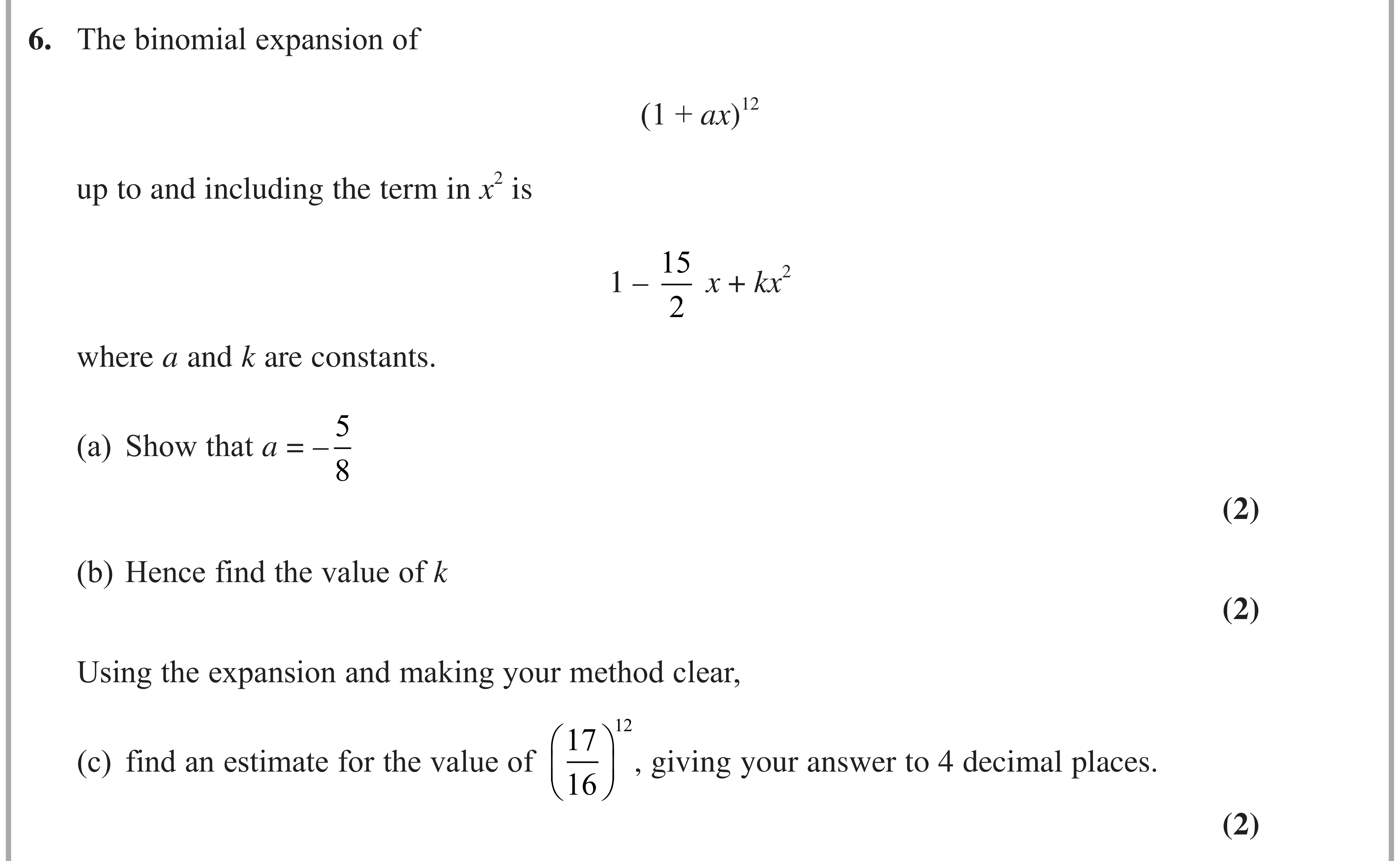 Question 6 — Binomial Expansion — Edexcel AS Maths June 2024