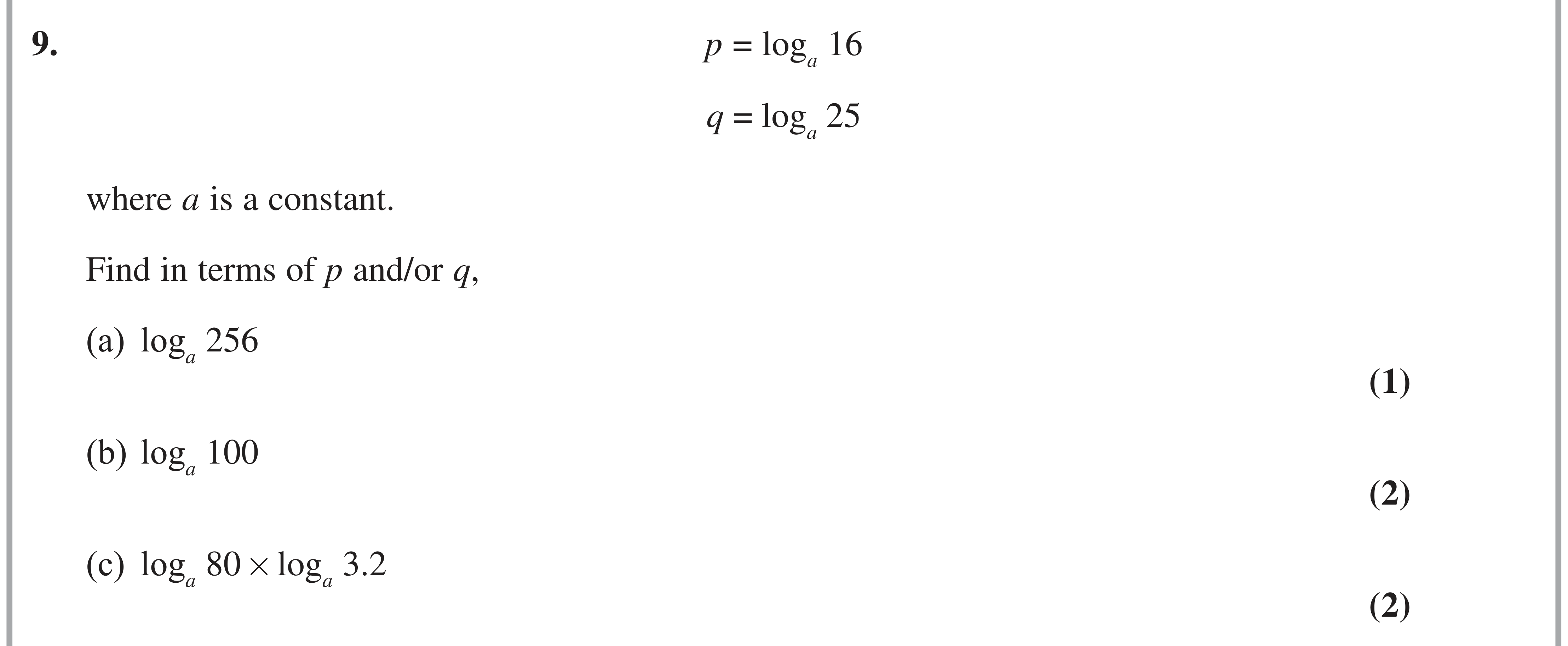 Question 9 — Logarithms — Edexcel AS Maths June 2024