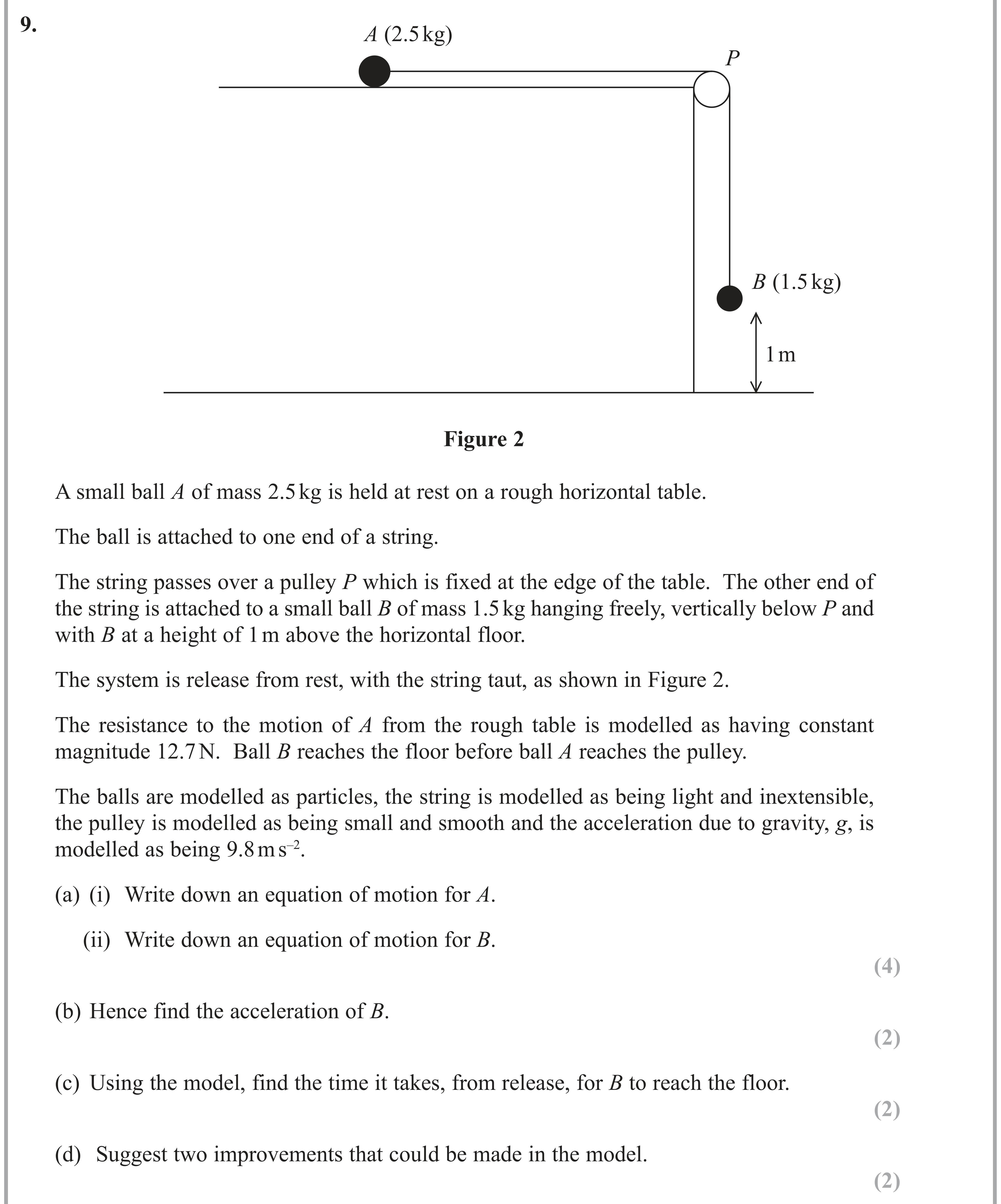 Question 9 — Connected Particles, Pulleys — Edexcel AS Maths June 2017