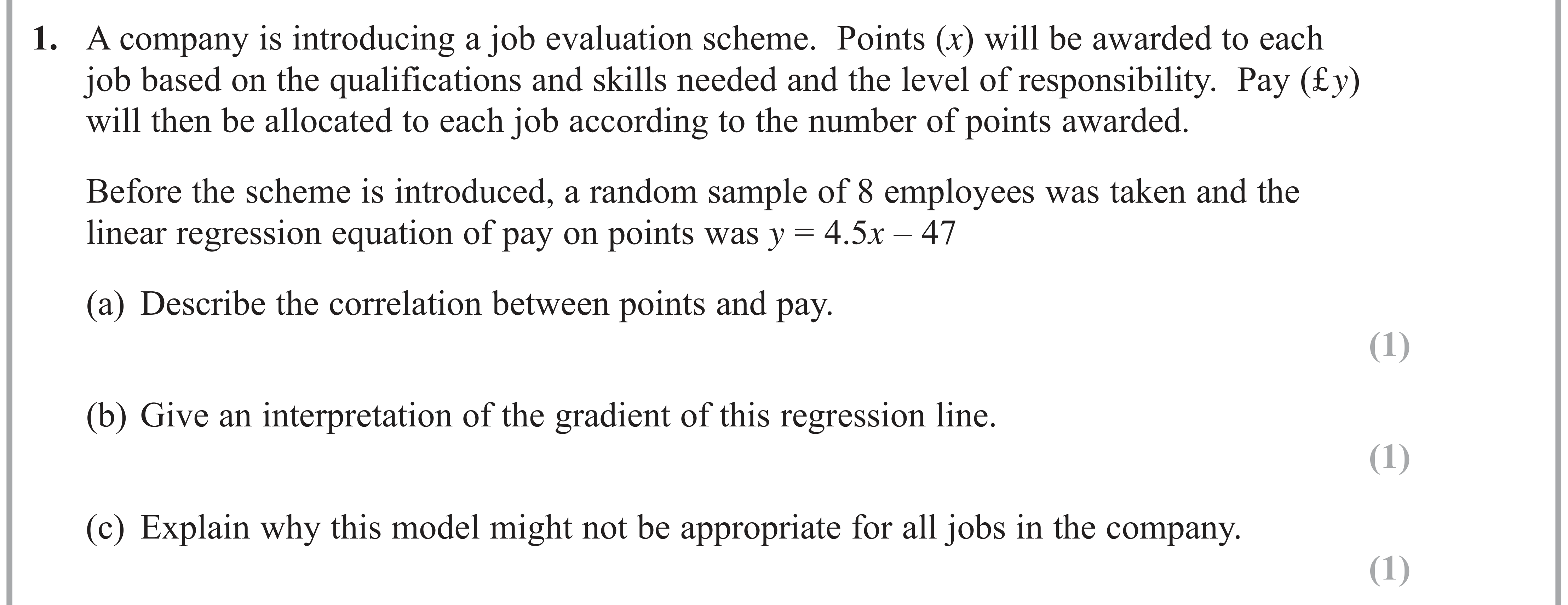 Question 1 — Correlation — Edexcel AS Maths June 2018