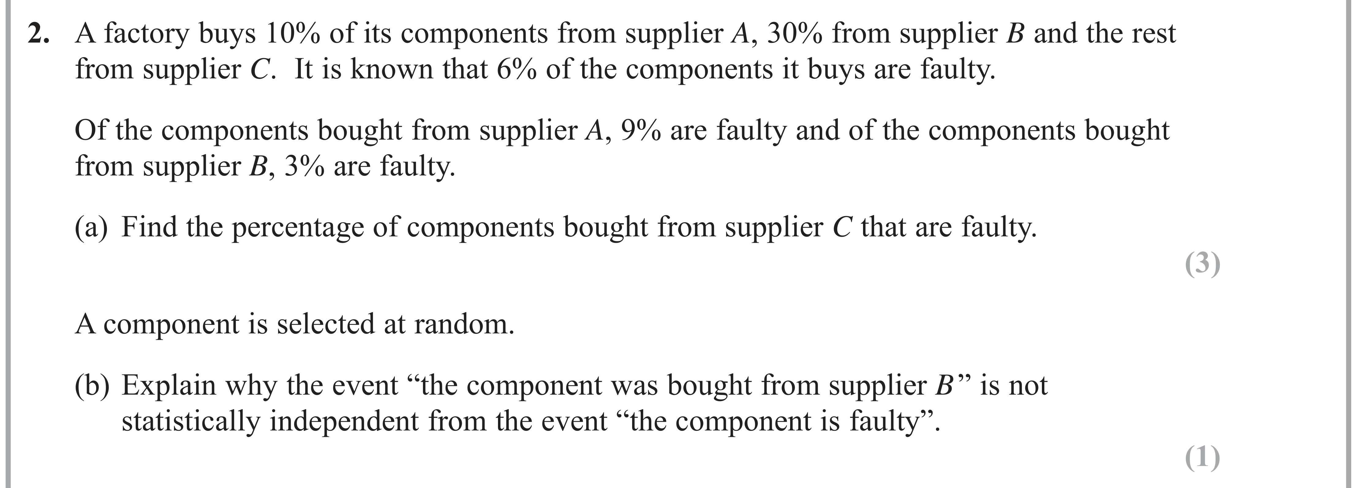 Question 2 — Probability — Edexcel AS Maths June 2018