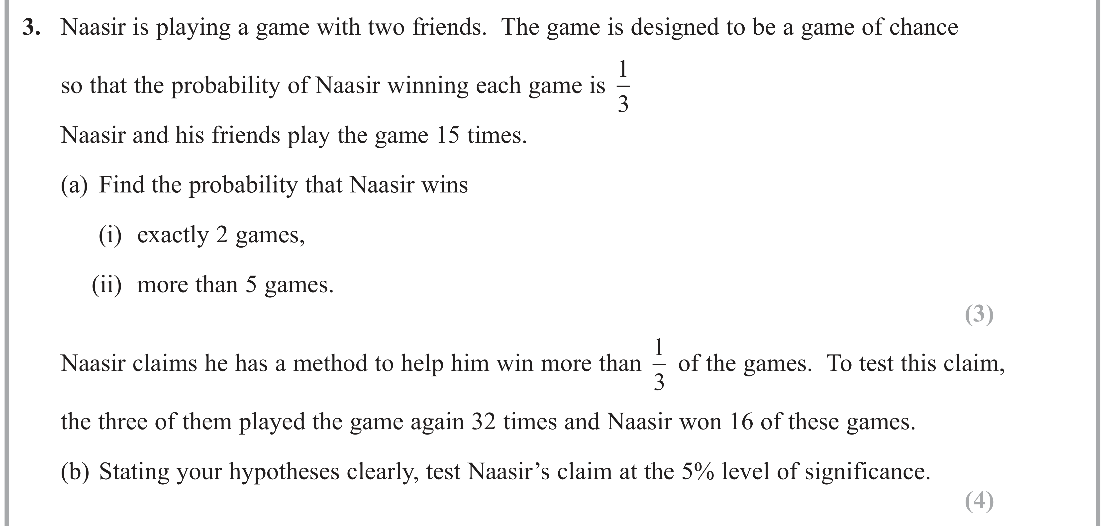 Question 3 — Binomial Distribution, Hypothesis Testing — Edexcel AS Maths June 2018
