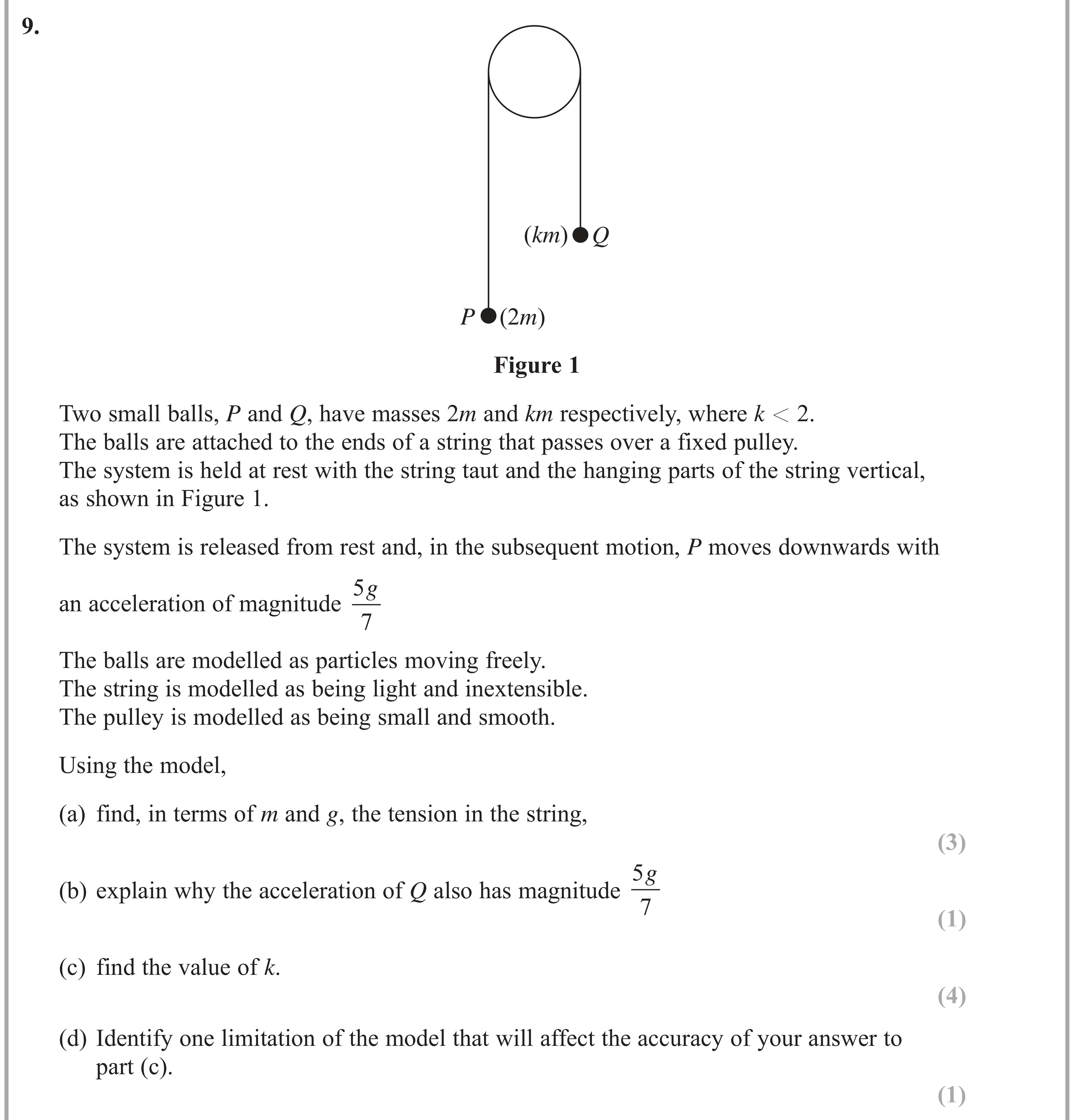 Question 9 — Pulleys, Connected Particles — Edexcel AS Maths June 2018